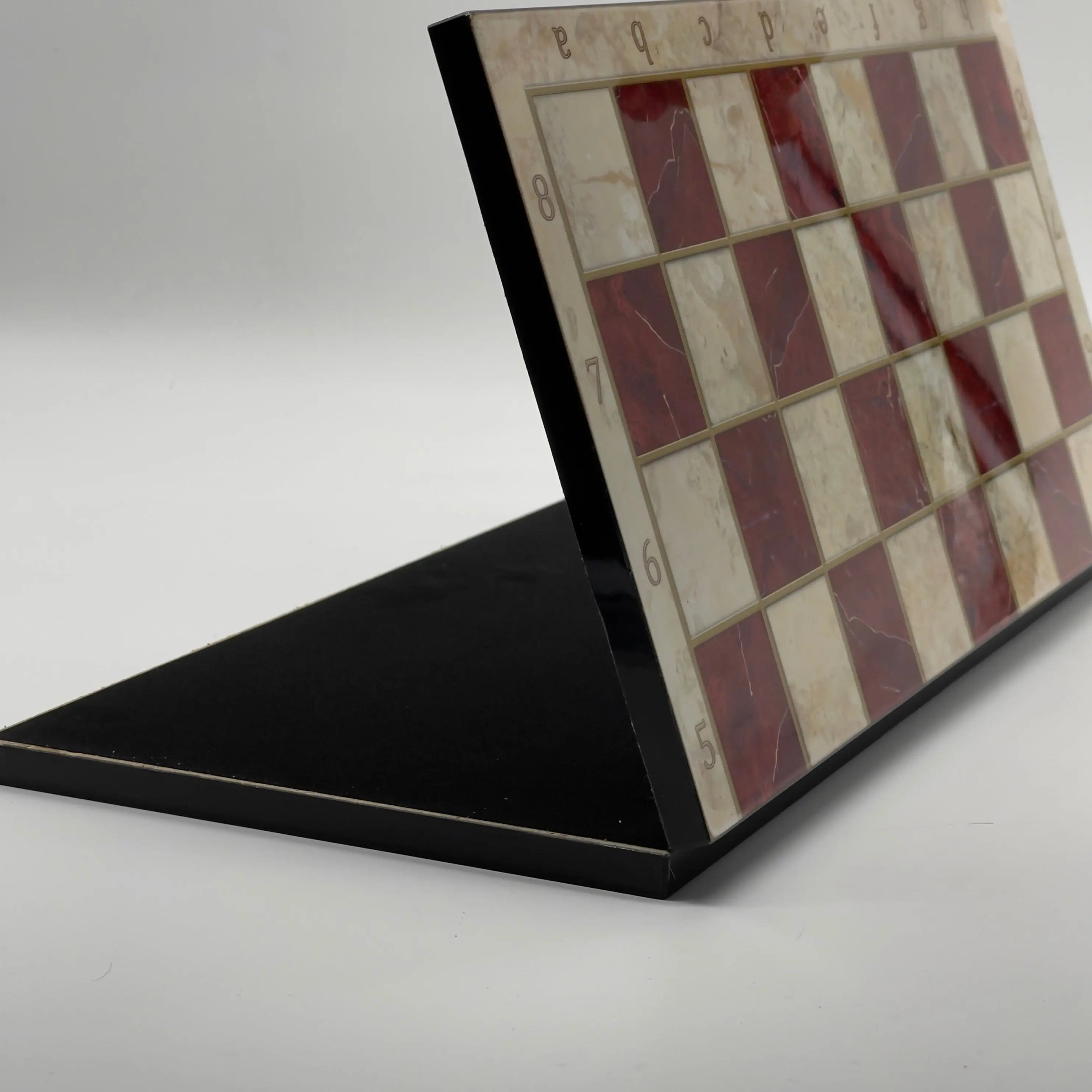 16.5" Red Marble Pattern Folding Chess Board With Pegasus Metal Chess Pieces