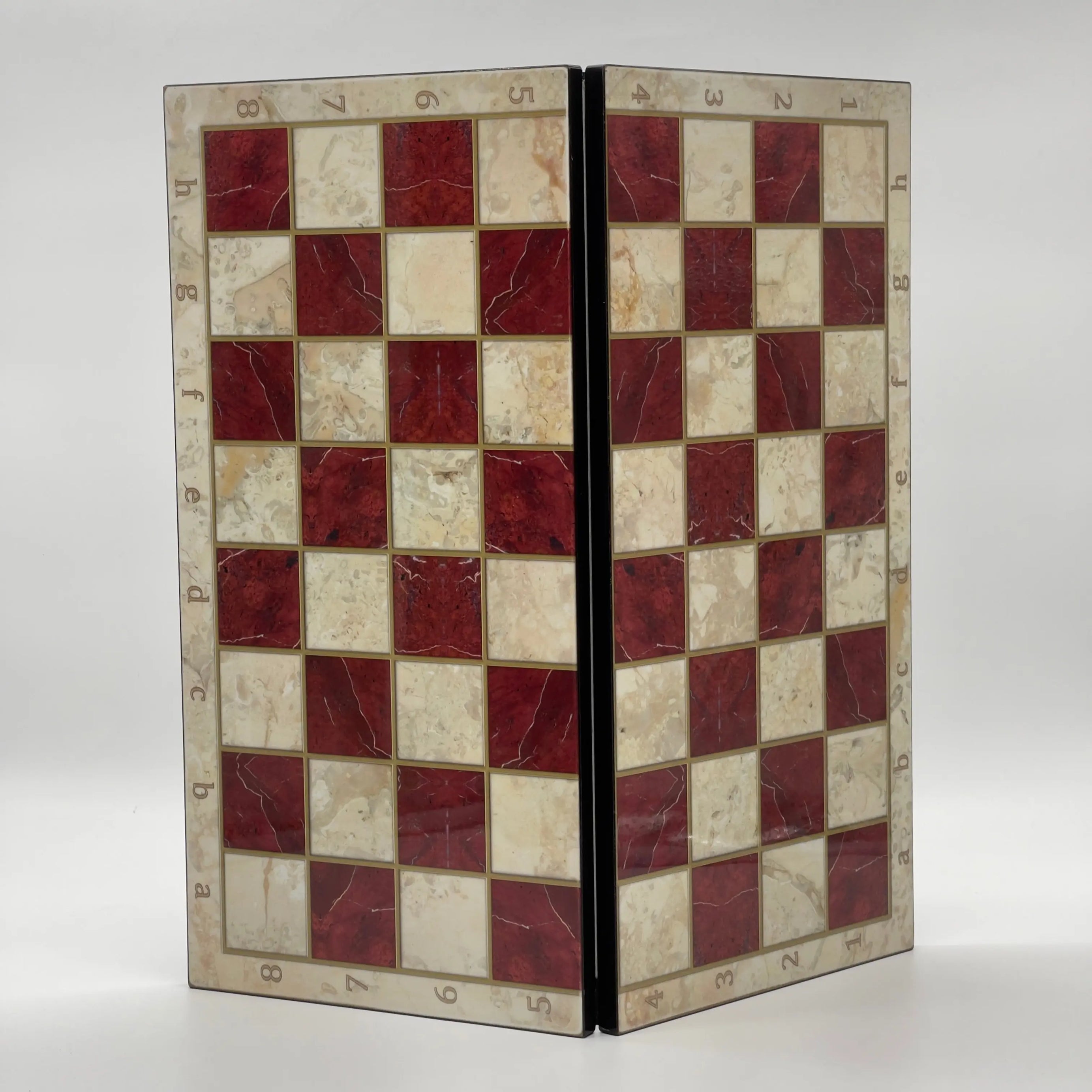 16.5" Red Marble Pattern Folding Wooden Set With Wooden Chess Pieces Set