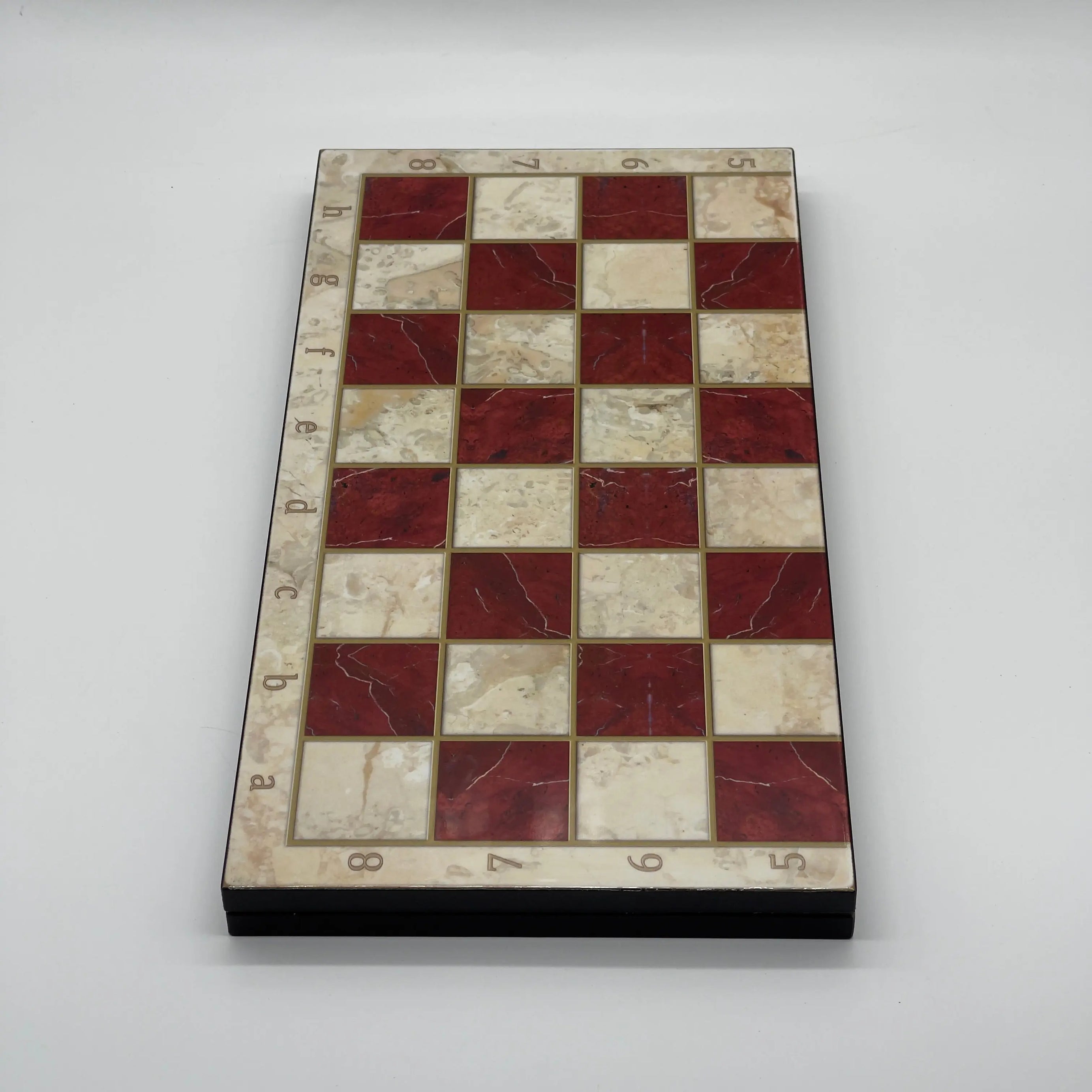 16.5" Red Marble Pattern Folding Chess Board With Classic Matte Metal Chess Pieces