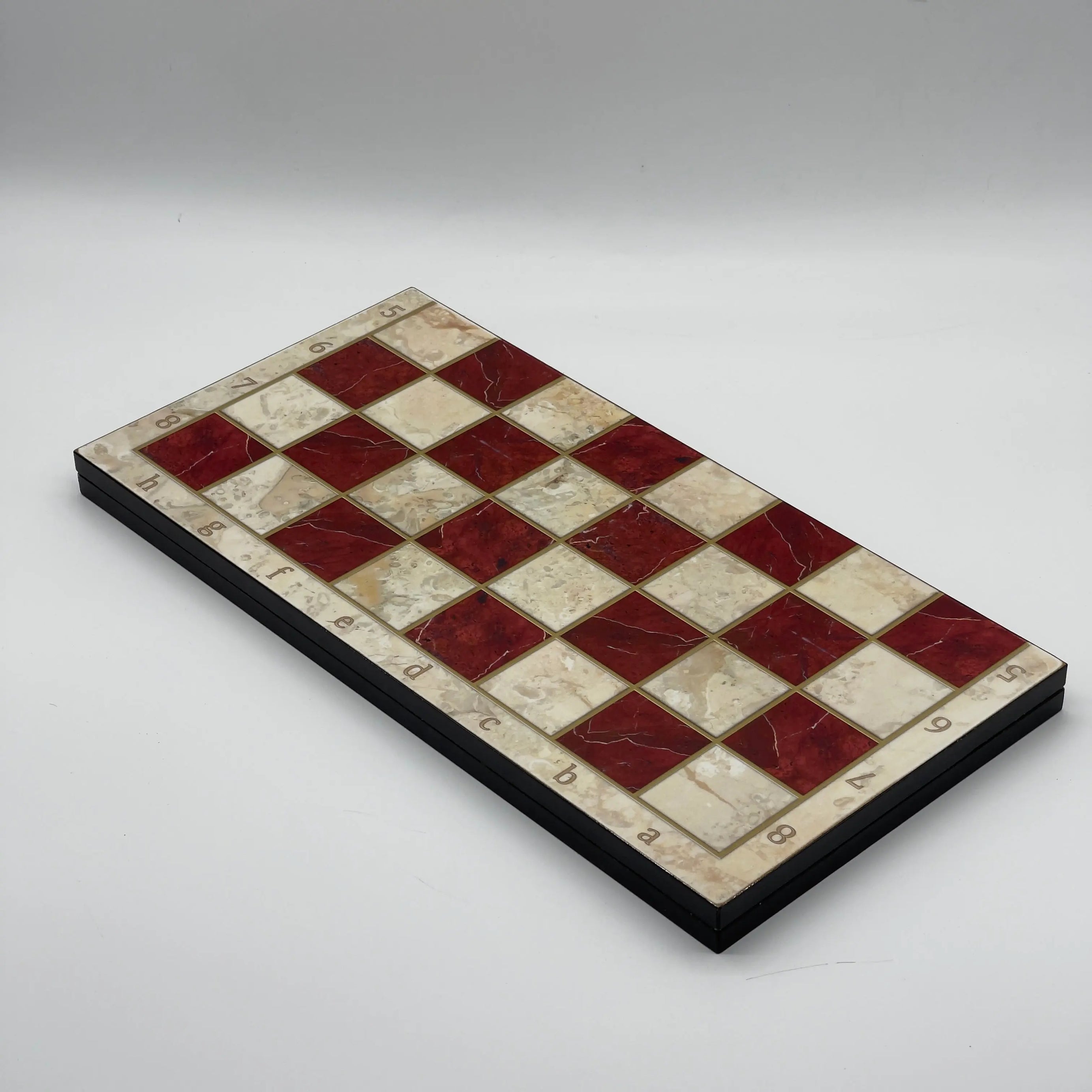16.5" Red Marble Pattern Folding Chess Board With Classic Metal Chess Pieces