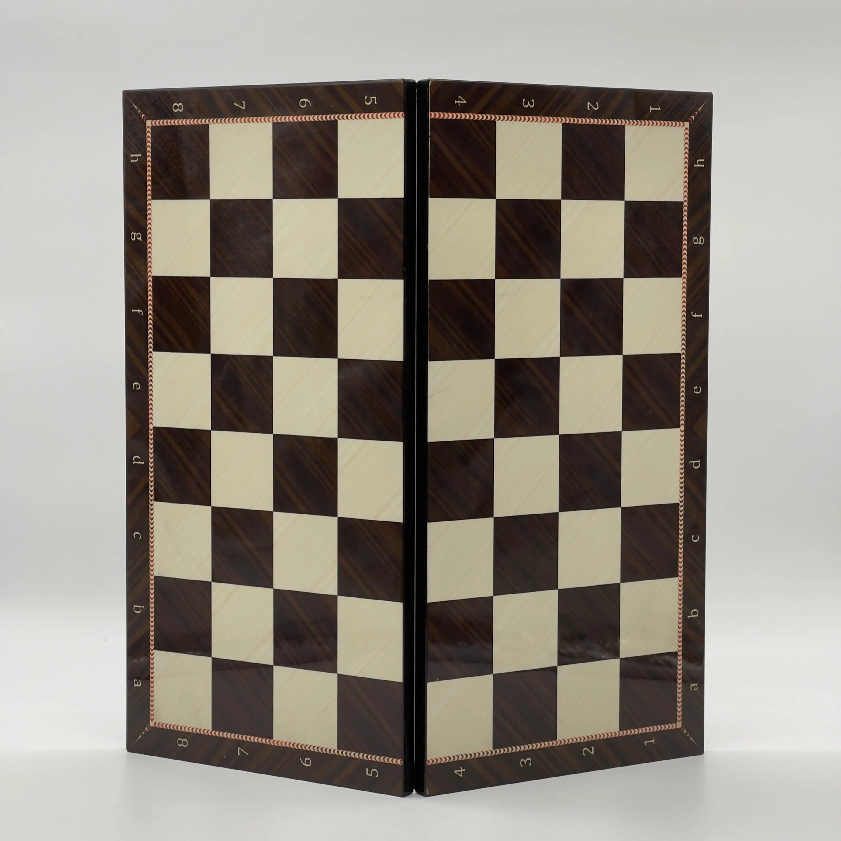16.5" Walnut Marble Pattern Folding Chess Board With Classic Metal Chess Pieces