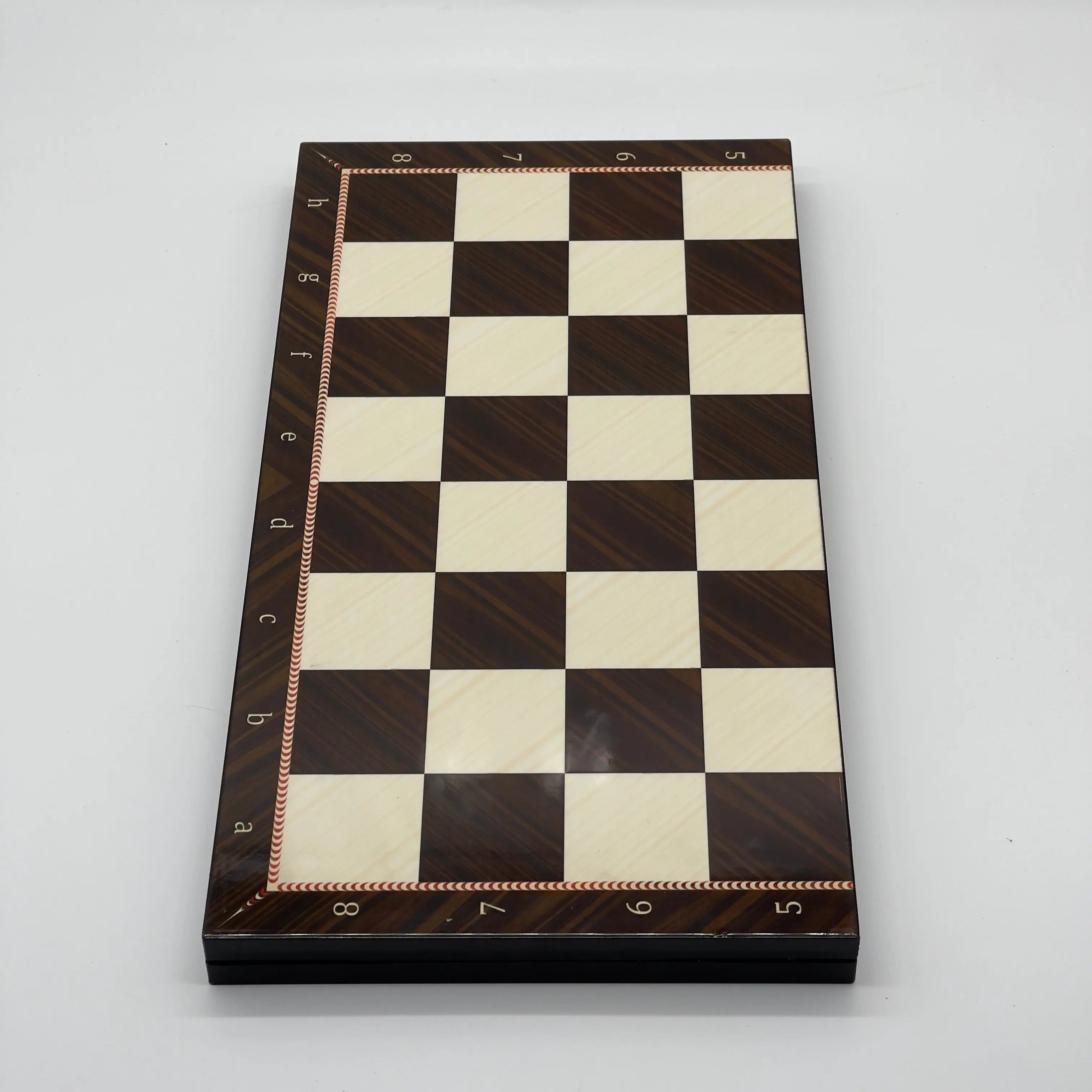16.5" Walnut Marble Pattern Folding Wooden Set With Wooden Chess Pieces Set