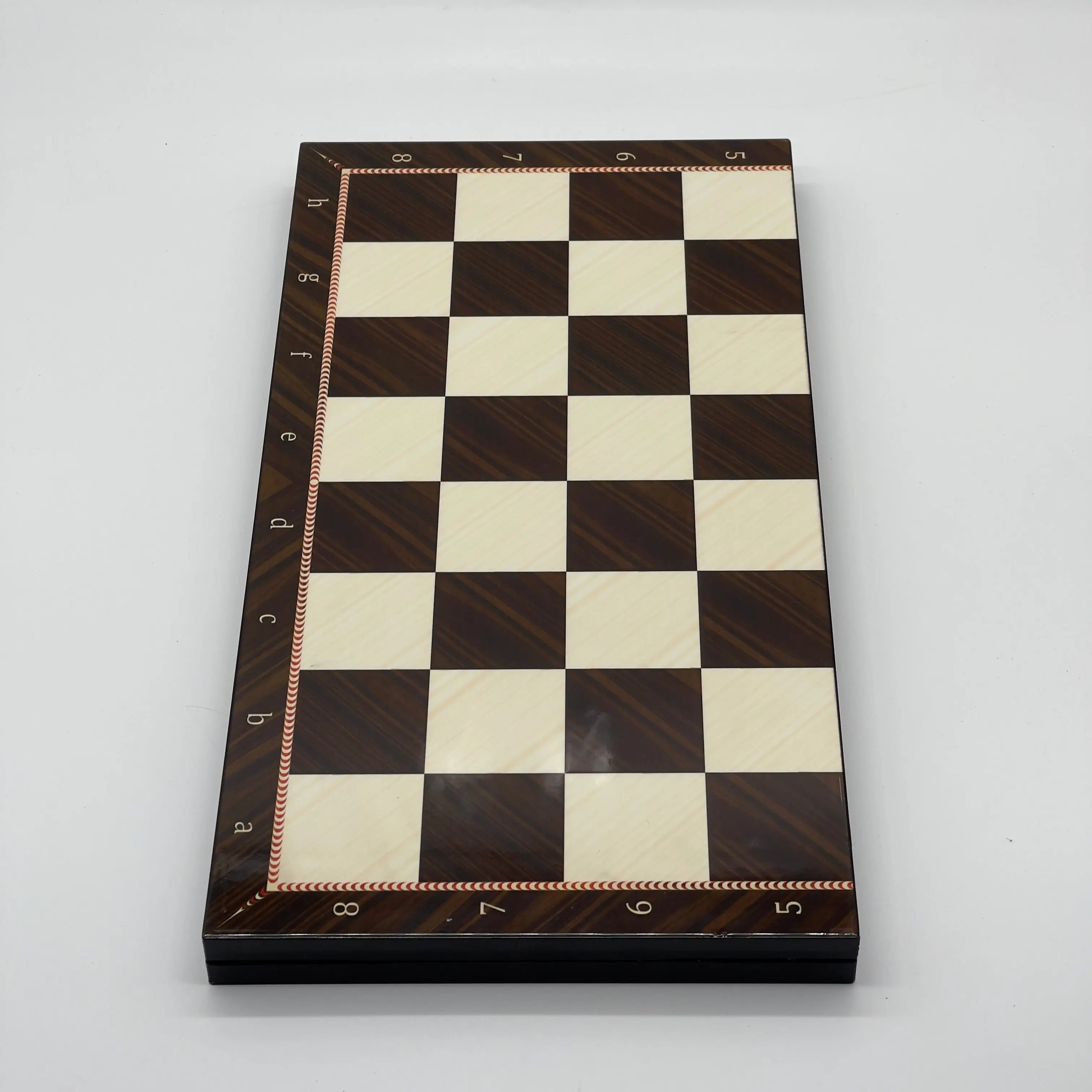 16.5" Walnut Marble Pattern Folding Wooden Set With Wooden Chess Pieces Set