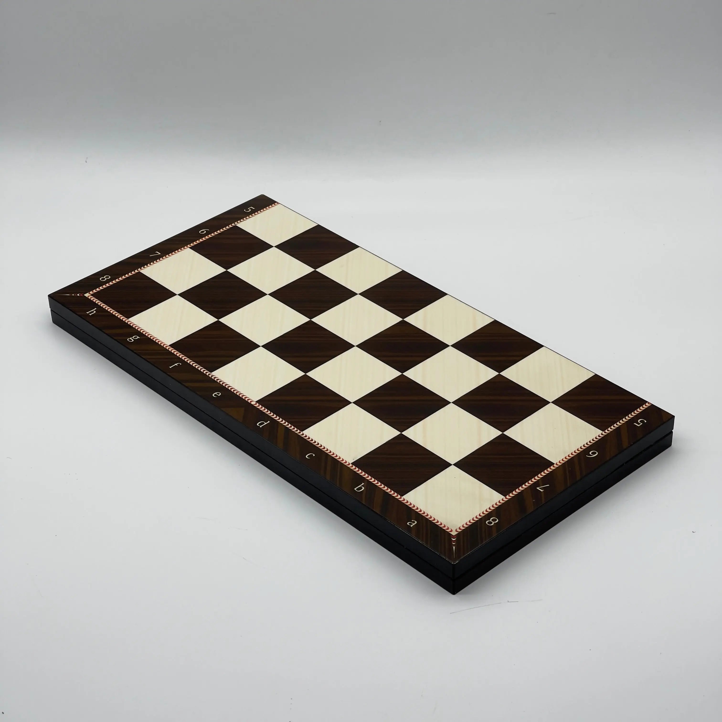 16.5" Walnut Marble Pattern Folding Wooden Set With Wooden Chess Pieces Set