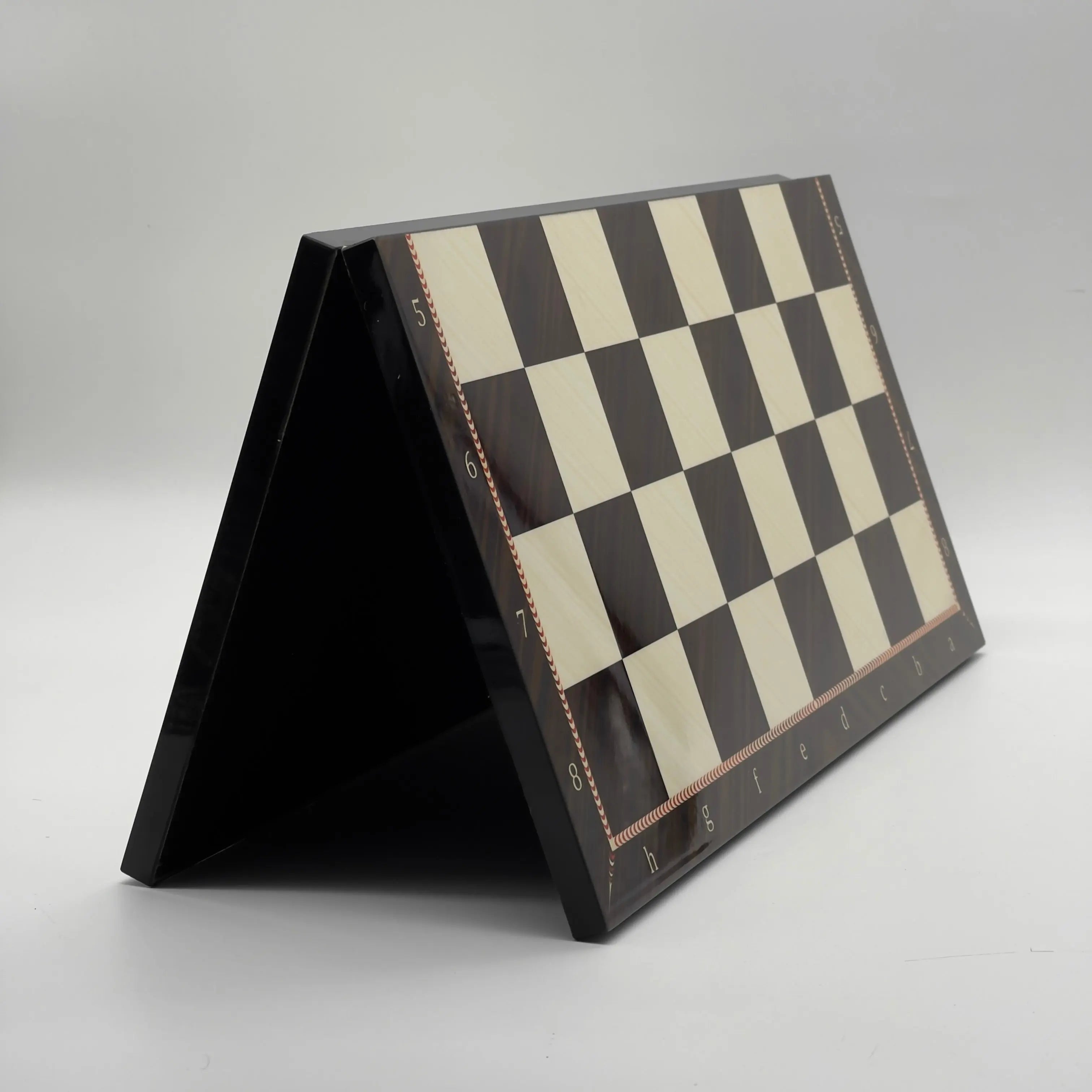 16.5" Walnut Marble Pattern Folding Wooden Set With Wooden Chess Pieces Set