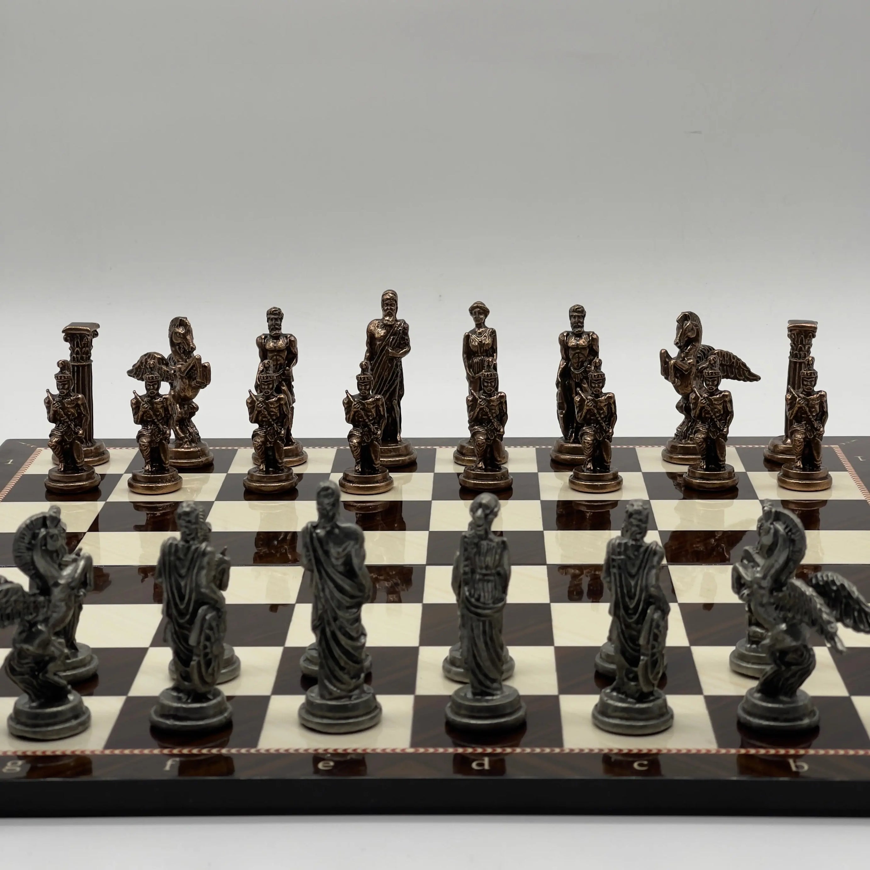 16.5" Walnut Marble Pattern Folding Chess Board With Pegasus Metal Chess Pieces