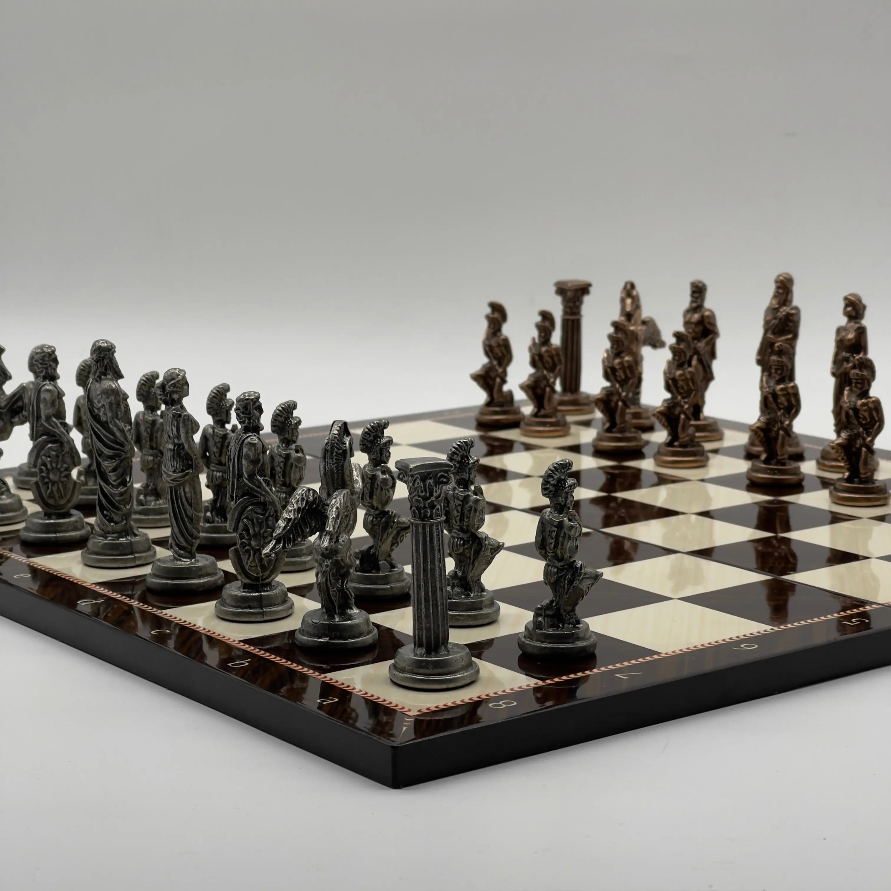 16.5" Walnut Marble Pattern Folding Chess Board With Pegasus Metal Chess Pieces