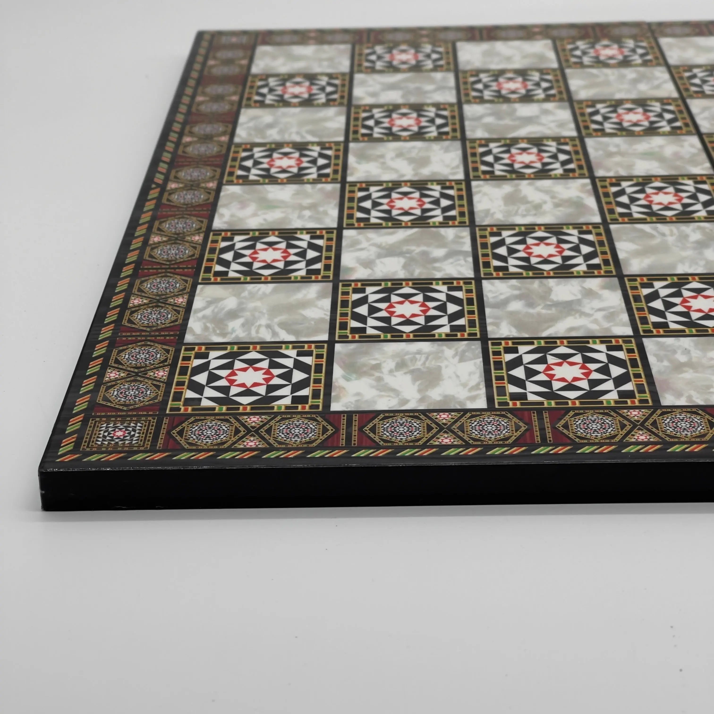 16.5" Mosaic Marble Pattern Folding Chess Board With Pegasus Metal Chess Pieces