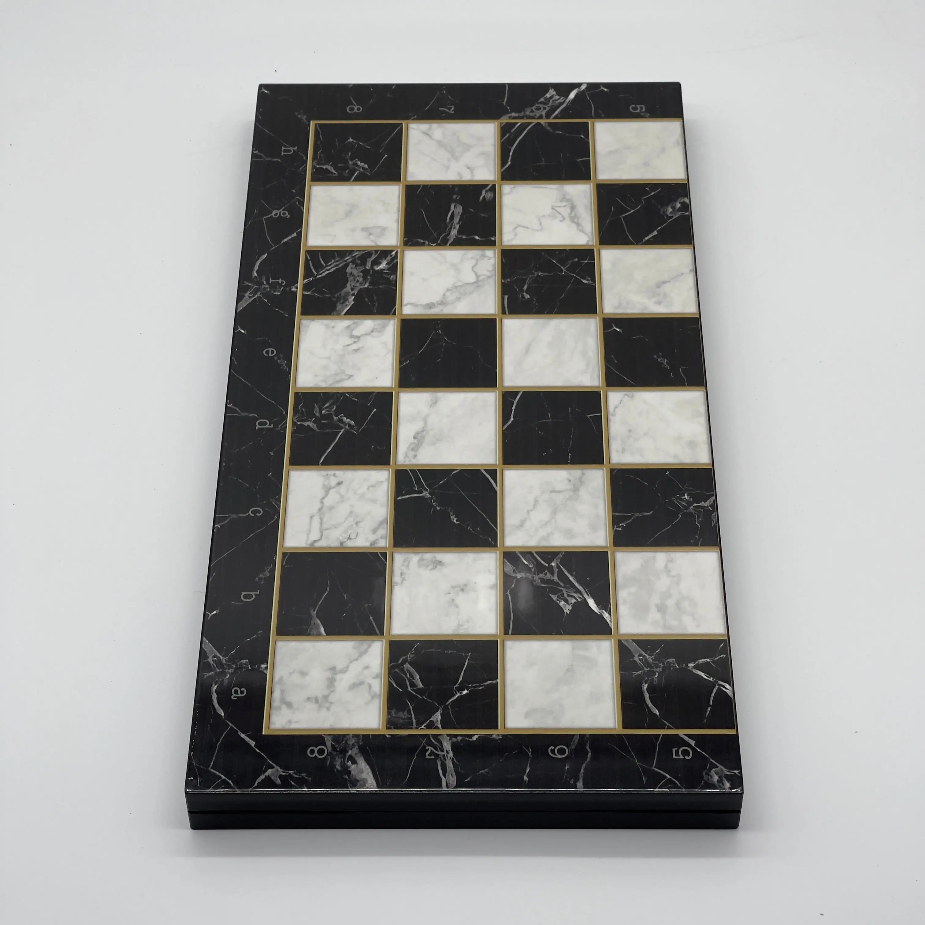 16.5" Black Marble Pattern Folding Chess Board With Classic Metal Chess Pieces