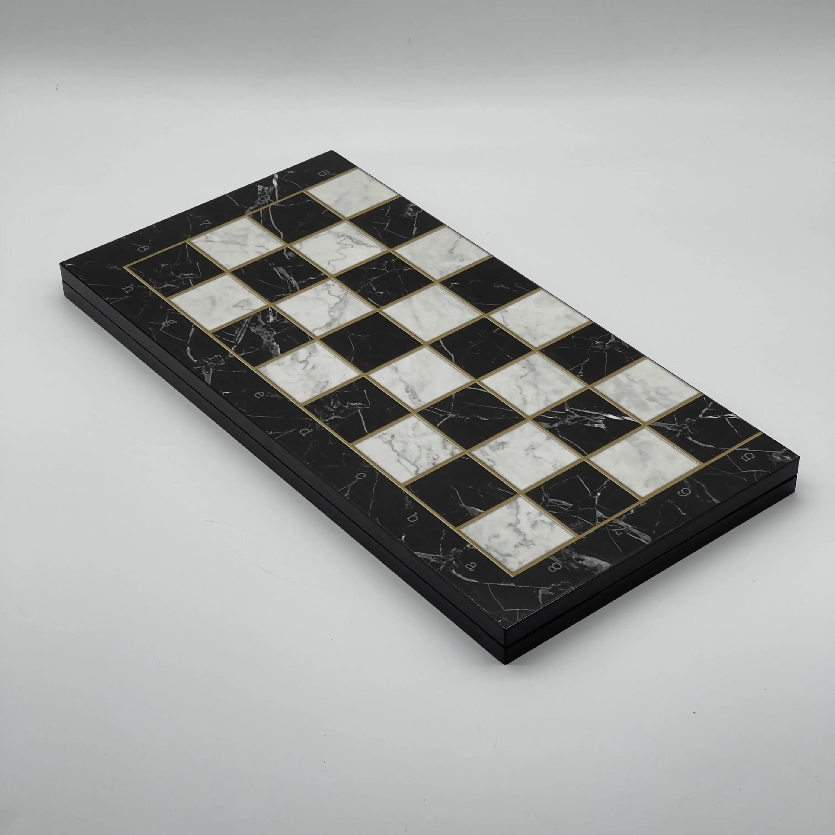 16.5" Black Marble Pattern Folding Wooden Set With Wooden Chess Pieces Set