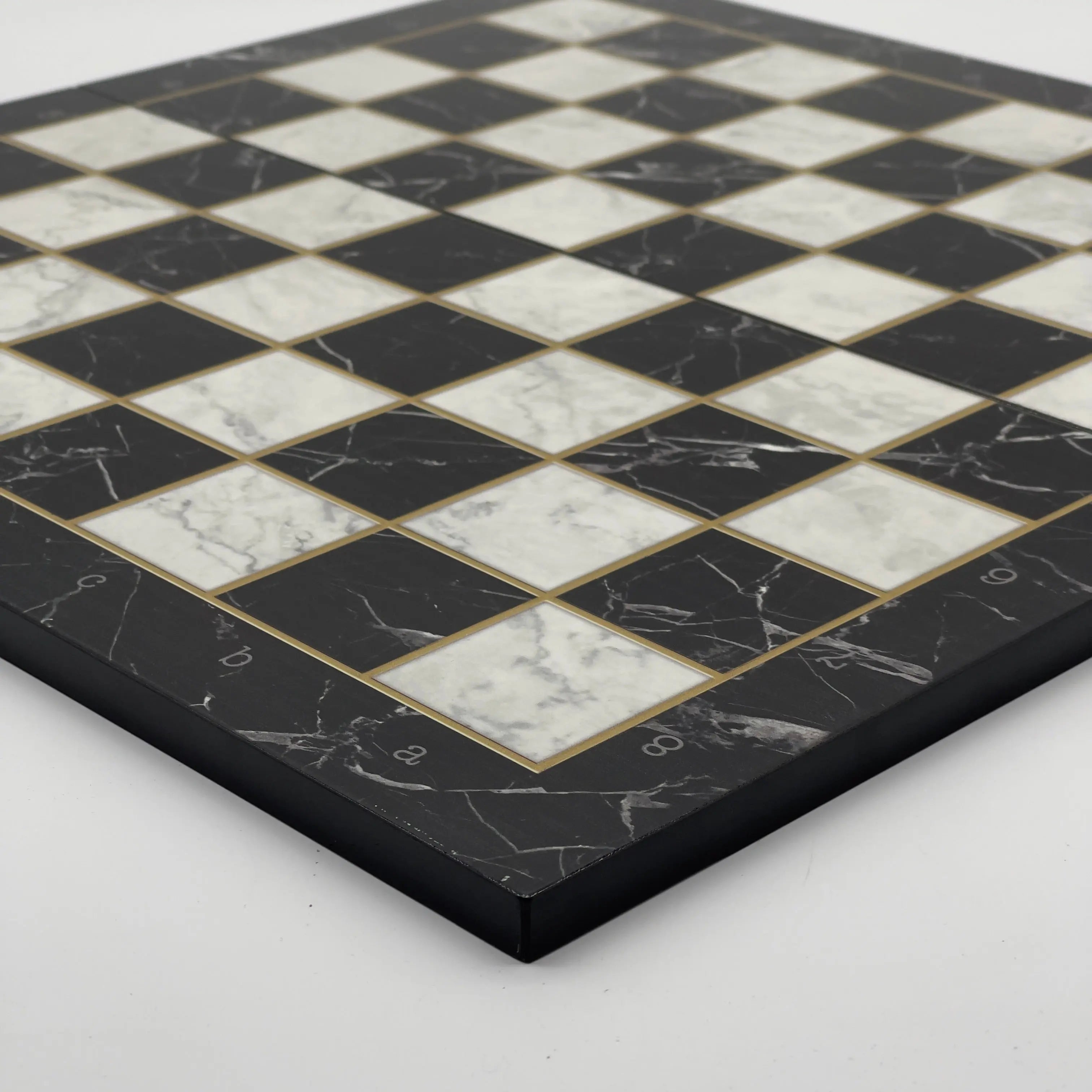 16.5" Black Marble Pattern Folding Chess Board With Pegasus Metal Chess Pieces