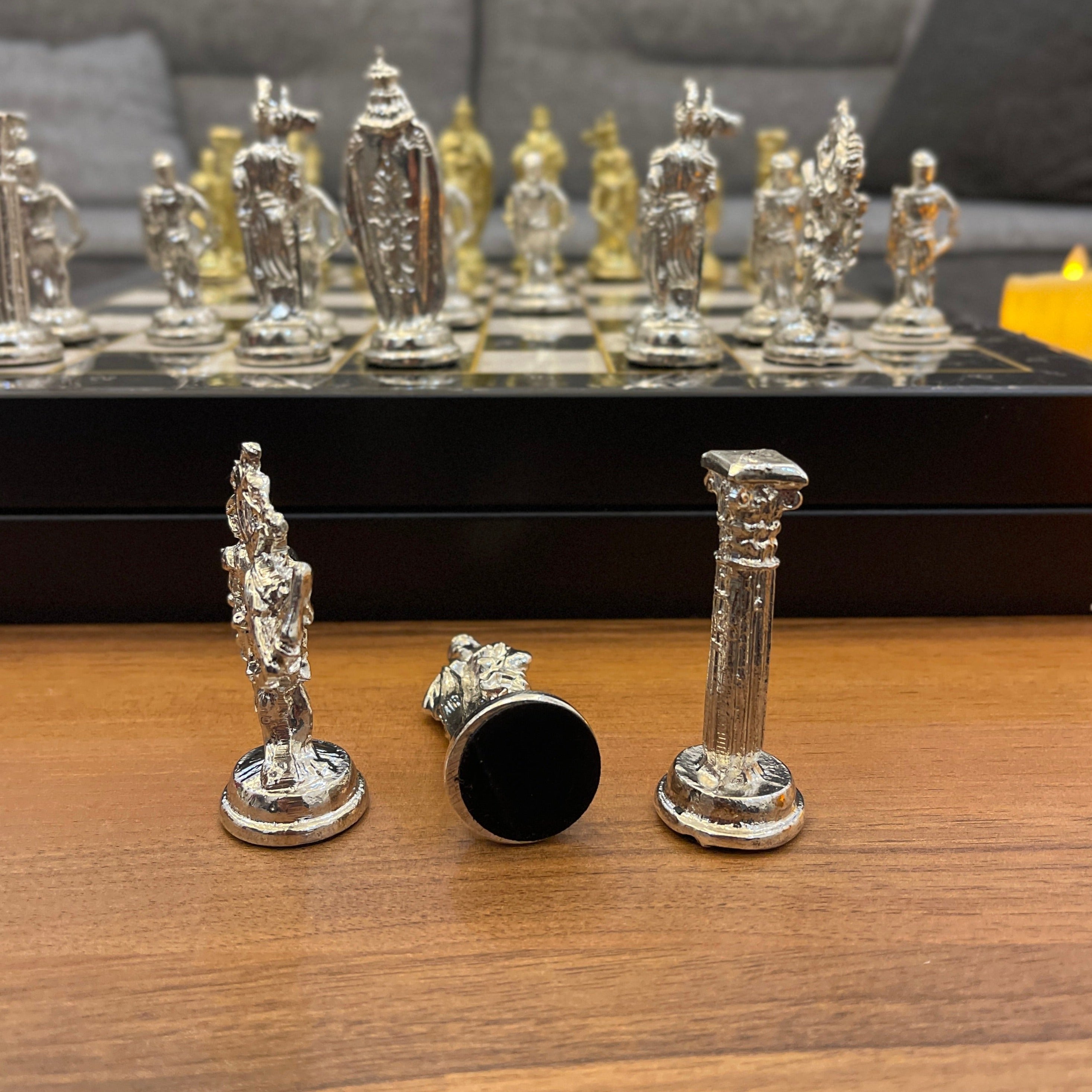 14" VIP Personalized Marble Patterned Chess Set With British Metal Chess Pieces