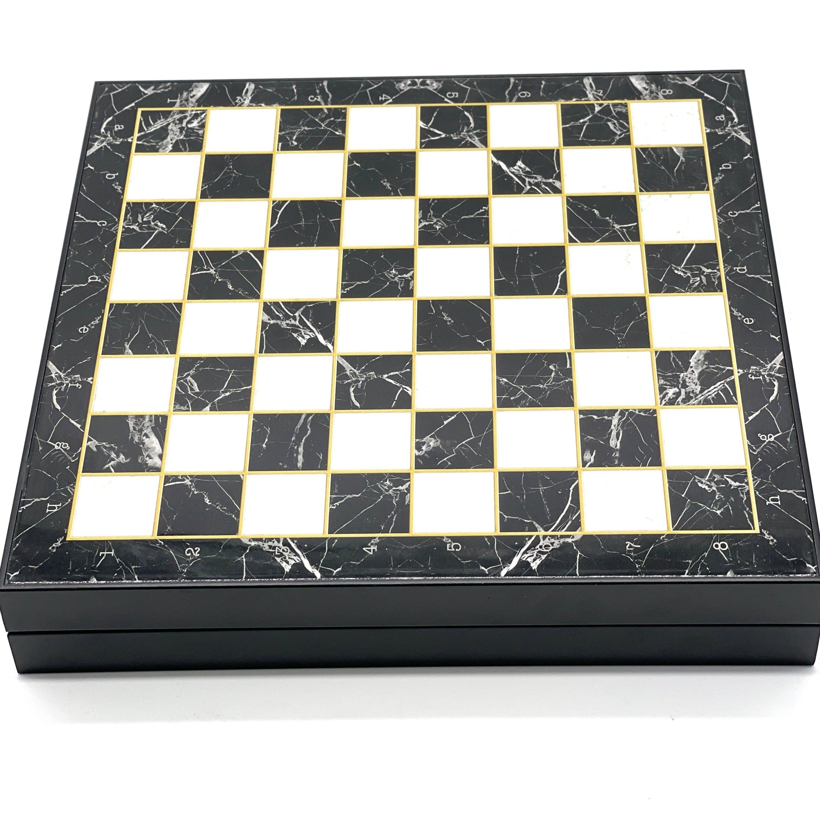 VIP Personalized Marble Patterned Folding Chess Set with Camelot & Arthur Polyester Chess Pieces - AsyaWoodArt