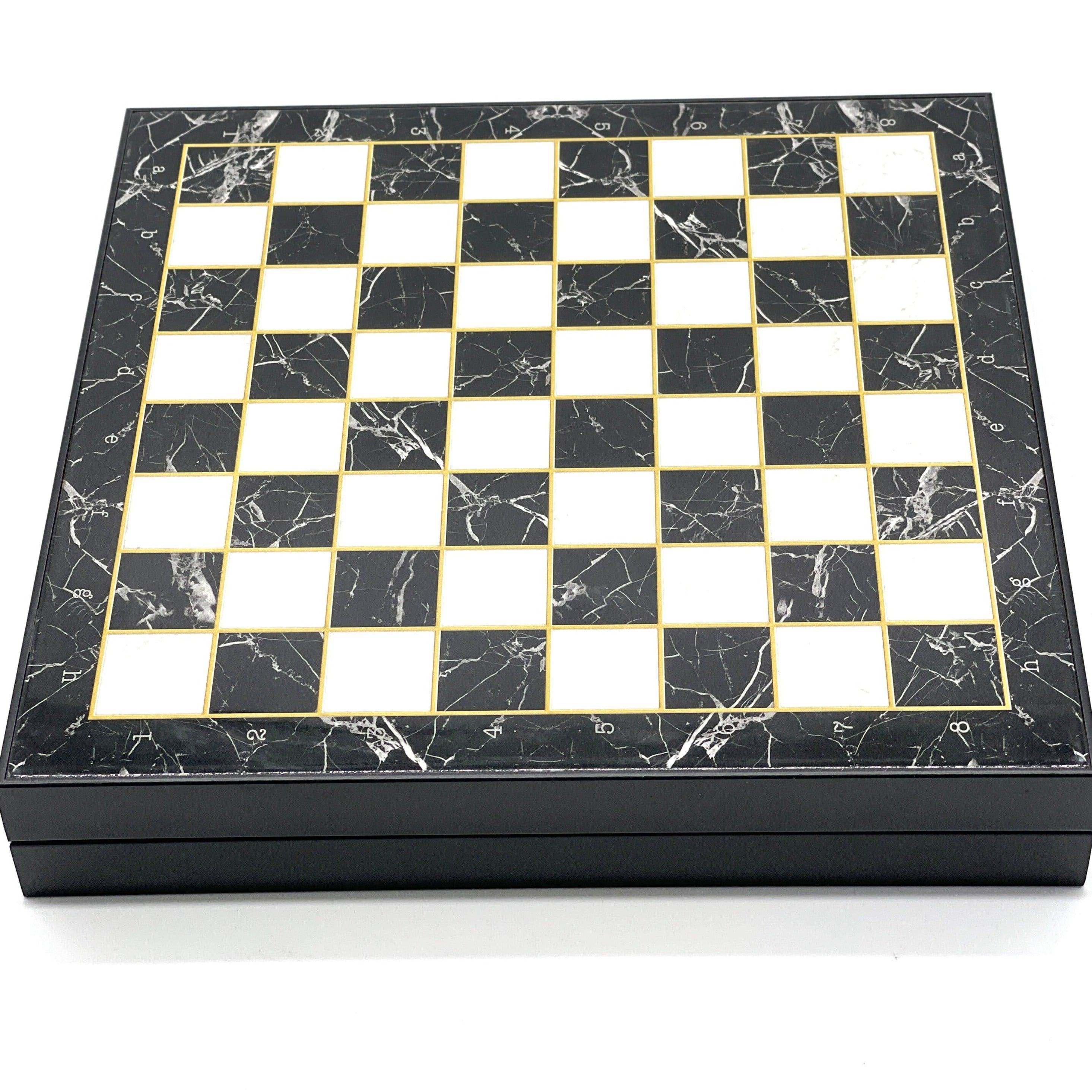 VIP Personalized Marble Patterned Folding Chess Set with Camelot & Arthur Polyester Chess Pieces - AsyaWoodArt