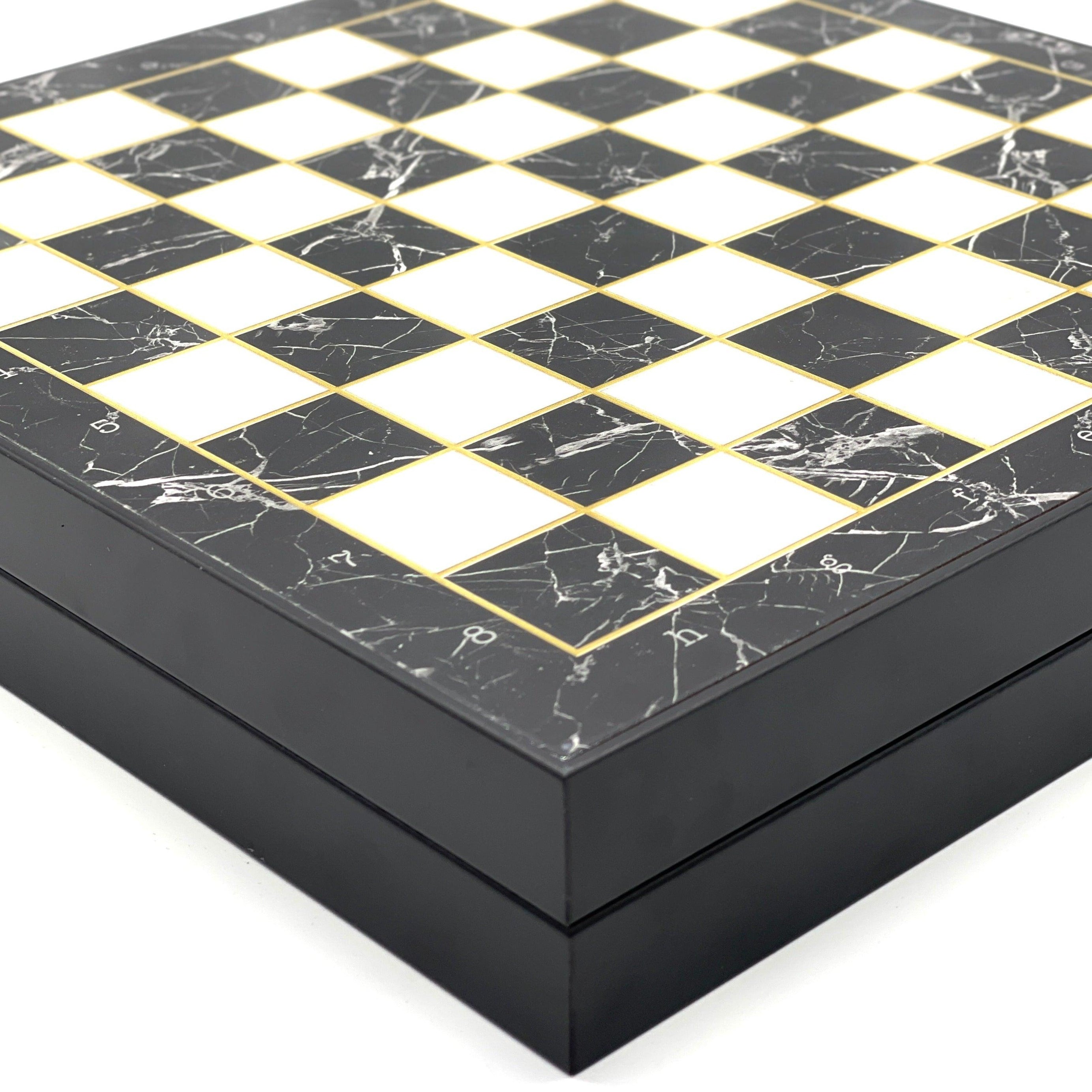 VIP Personalized Marble Patterned Folding Chess Set with Camelot & Arthur Polyester Chess Pieces - AsyaWoodArt