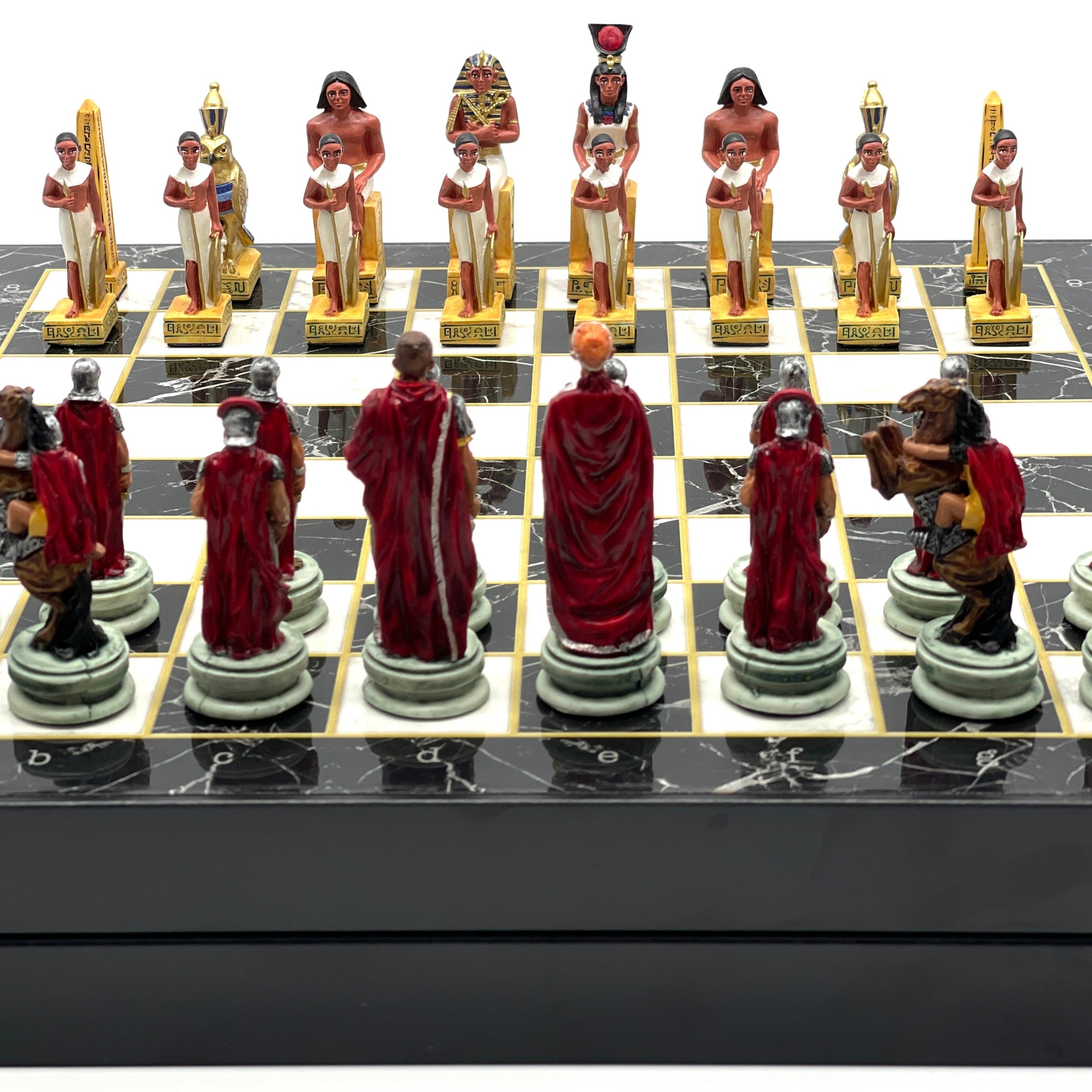 VIP Marble Patterned Folding Chess Set With Egyptian Polyester Chess Pieces