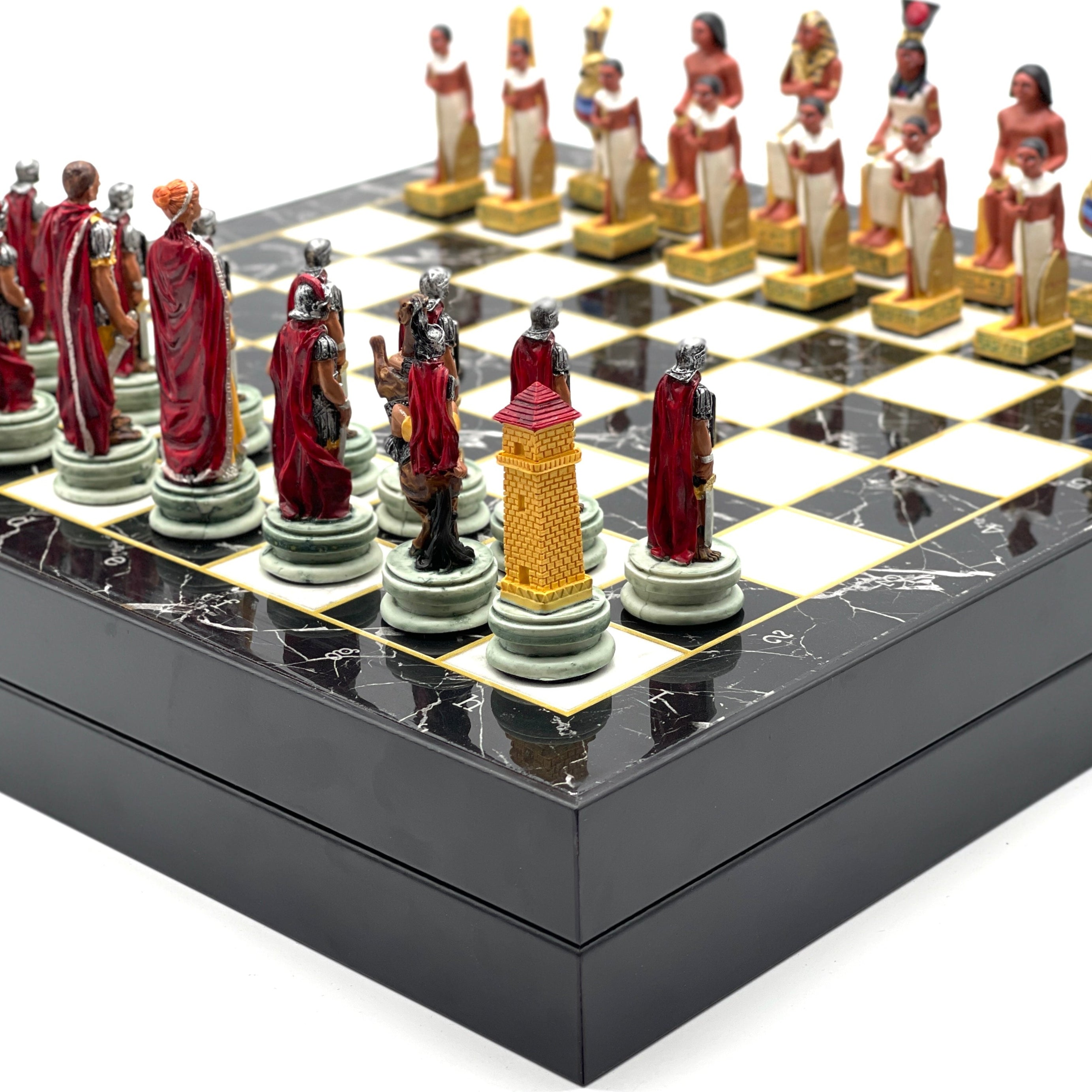 VIP Marble Patterned Folding Chess Set With Egyptian Polyester Chess Pieces