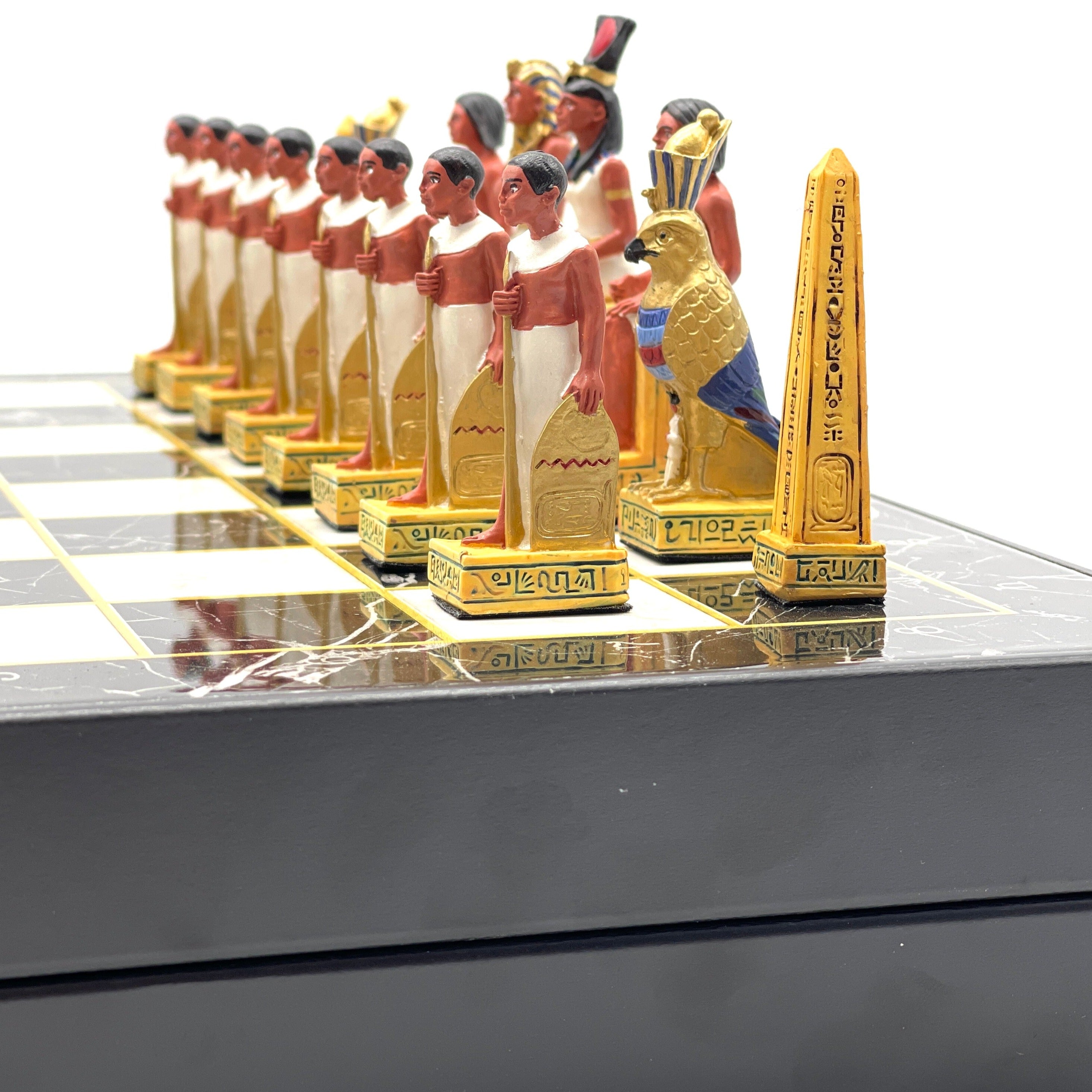VIP Marble Patterned Folding Chess Set With Egyptian Polyester Chess Pieces
