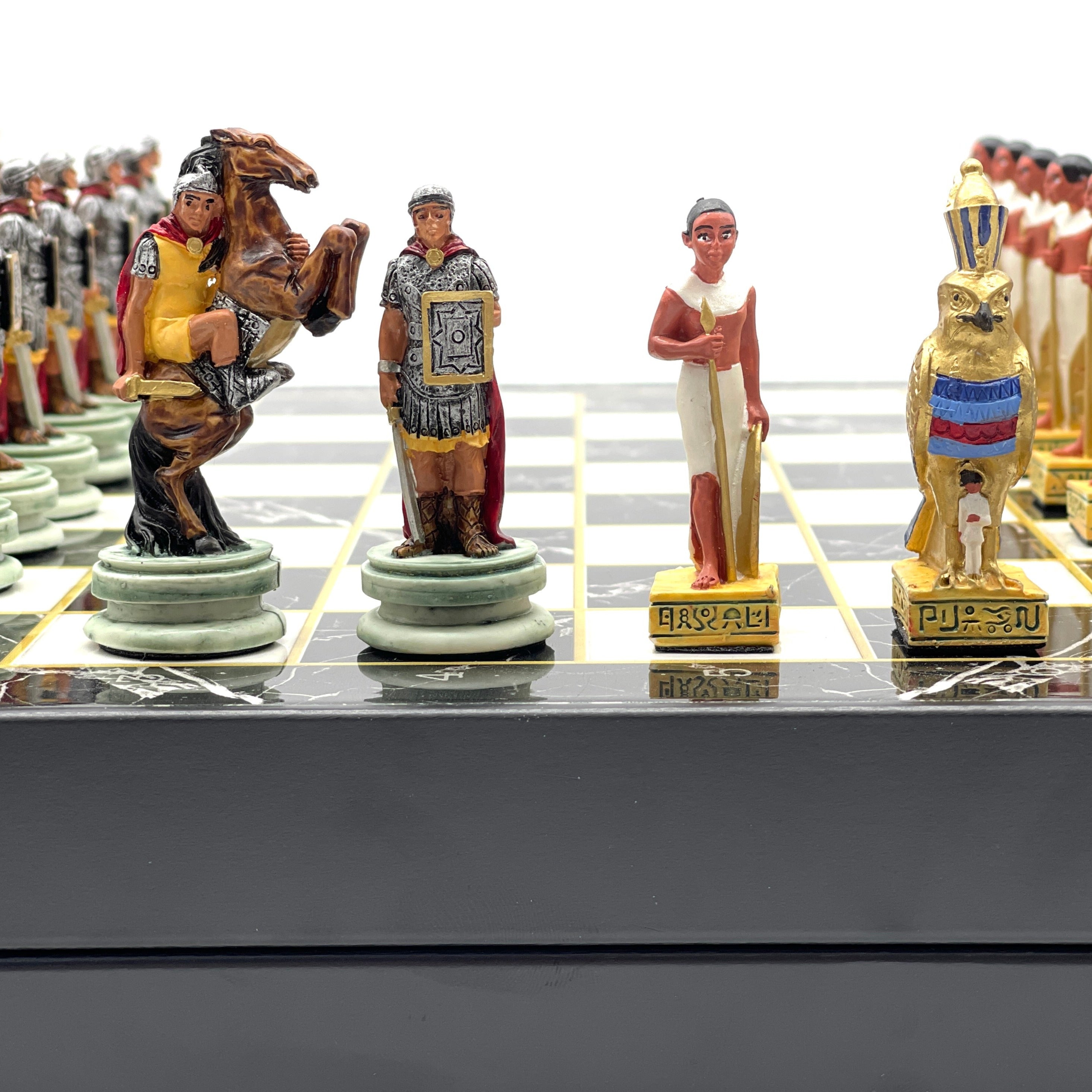 VIP Marble Patterned Folding Chess Set With Egyptian Polyester Chess Pieces