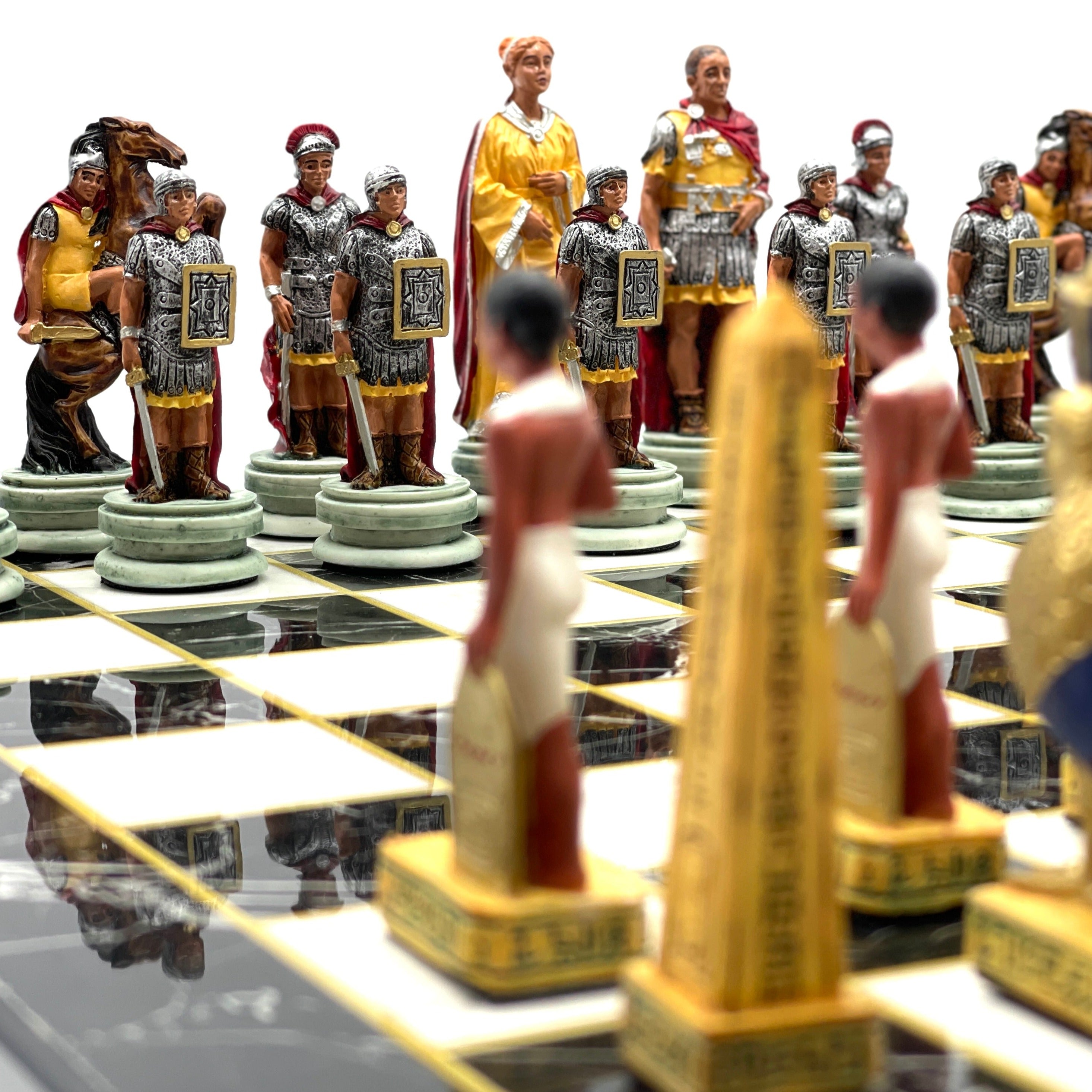 VIP Marble Patterned Folding Chess Set With Egyptian Polyester Chess Pieces