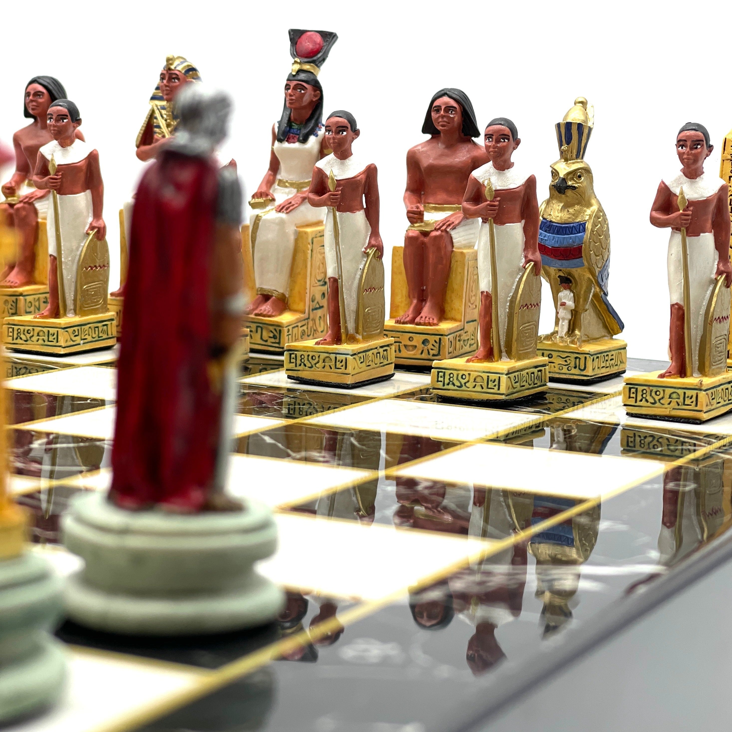 VIP Marble Patterned Folding Chess Set With Egyptian Polyester Chess Pieces