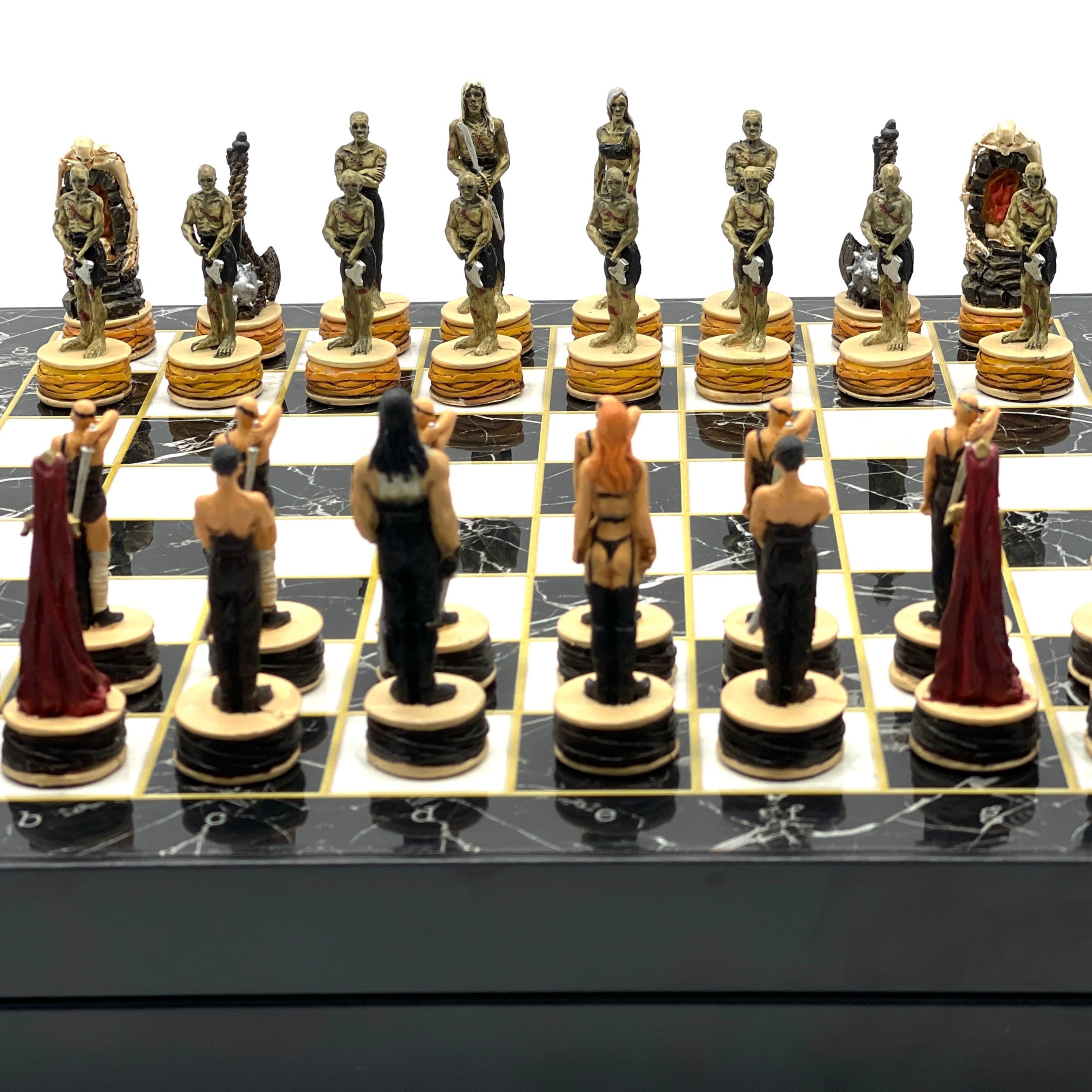 VIP Marble Patterned Folding Chess Set With Zombies Polyester Chess Pieces