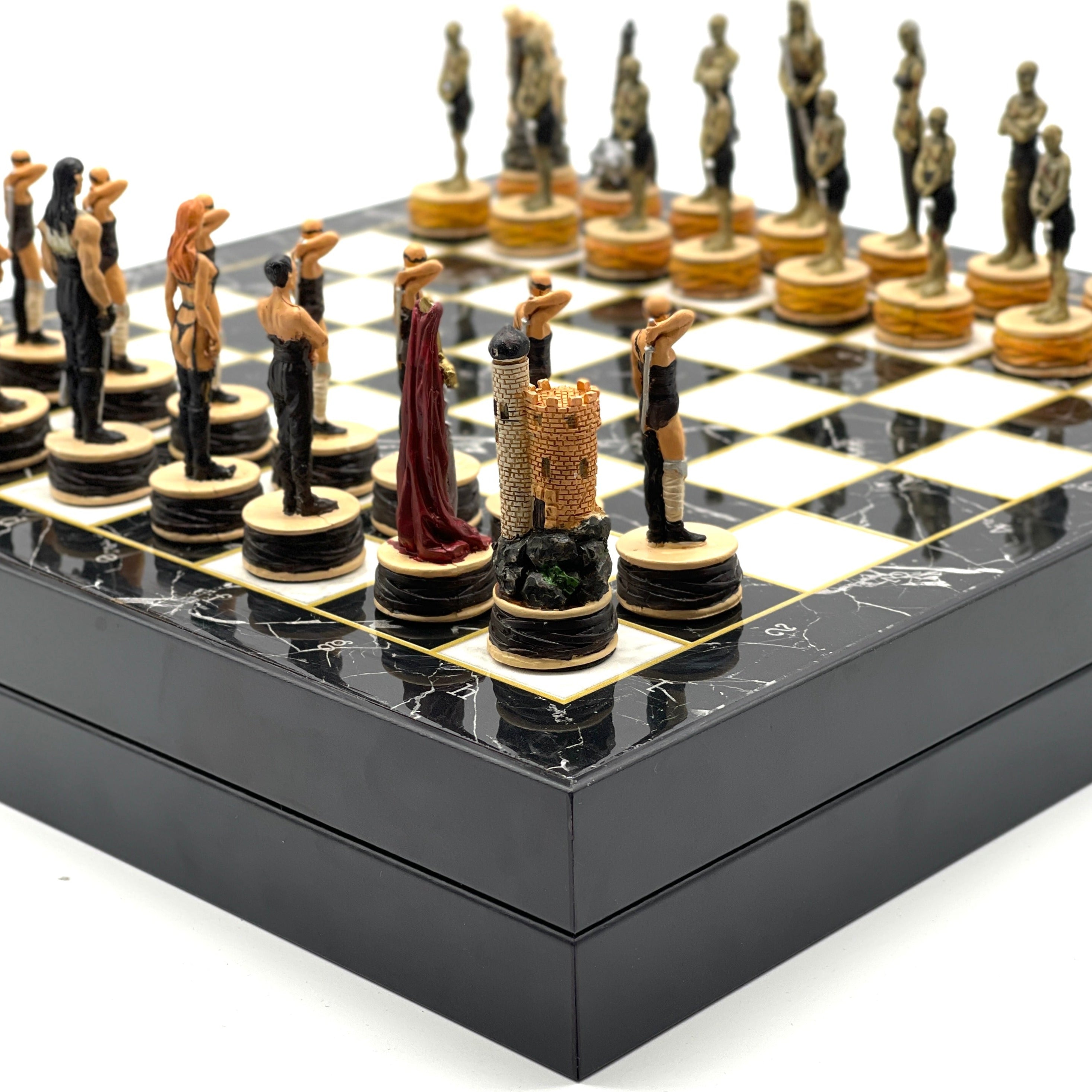 VIP Marble Patterned Folding Chess Set With Zombies Polyester Chess Pieces