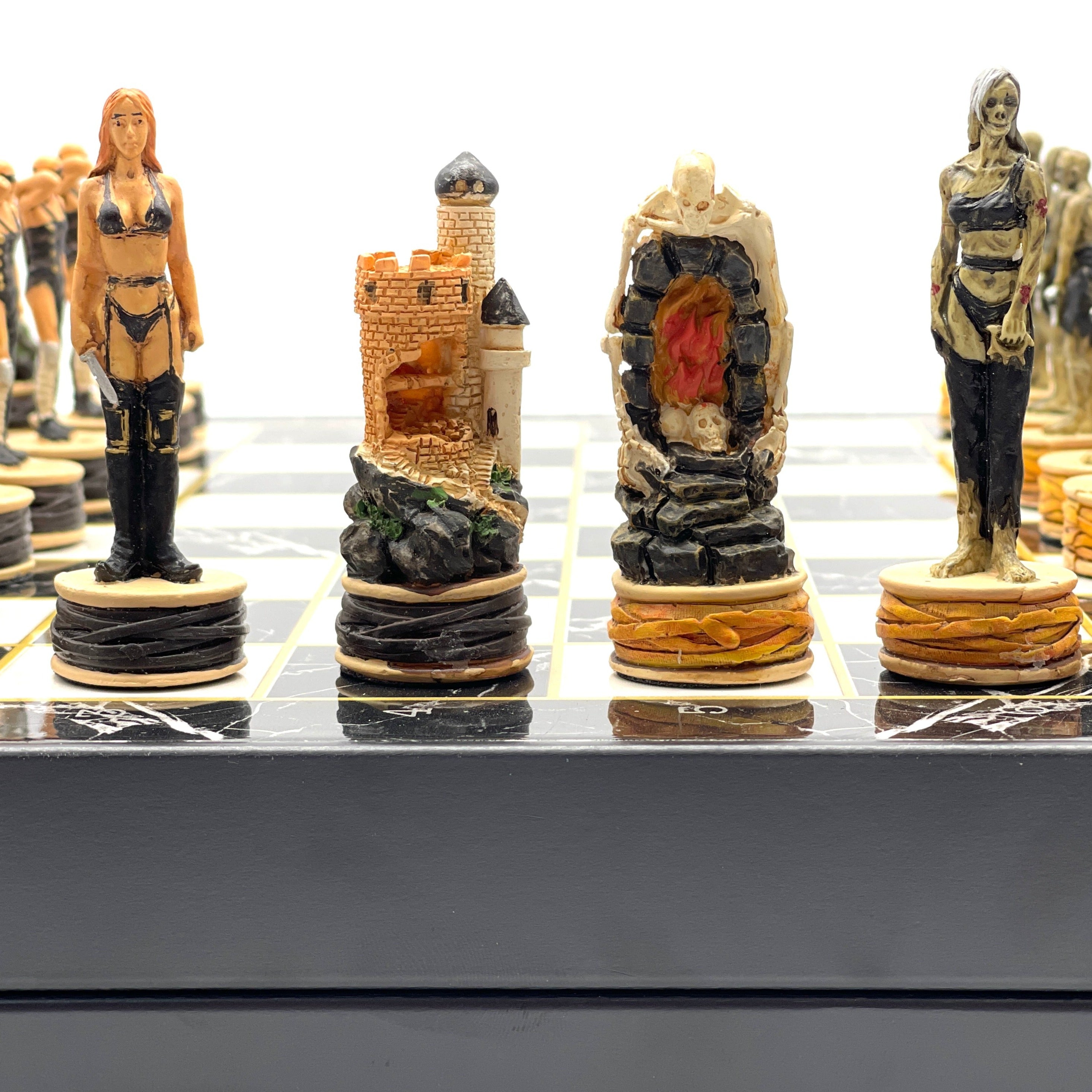 VIP Marble Patterned Folding Chess Set With Zombies Polyester Chess Pieces