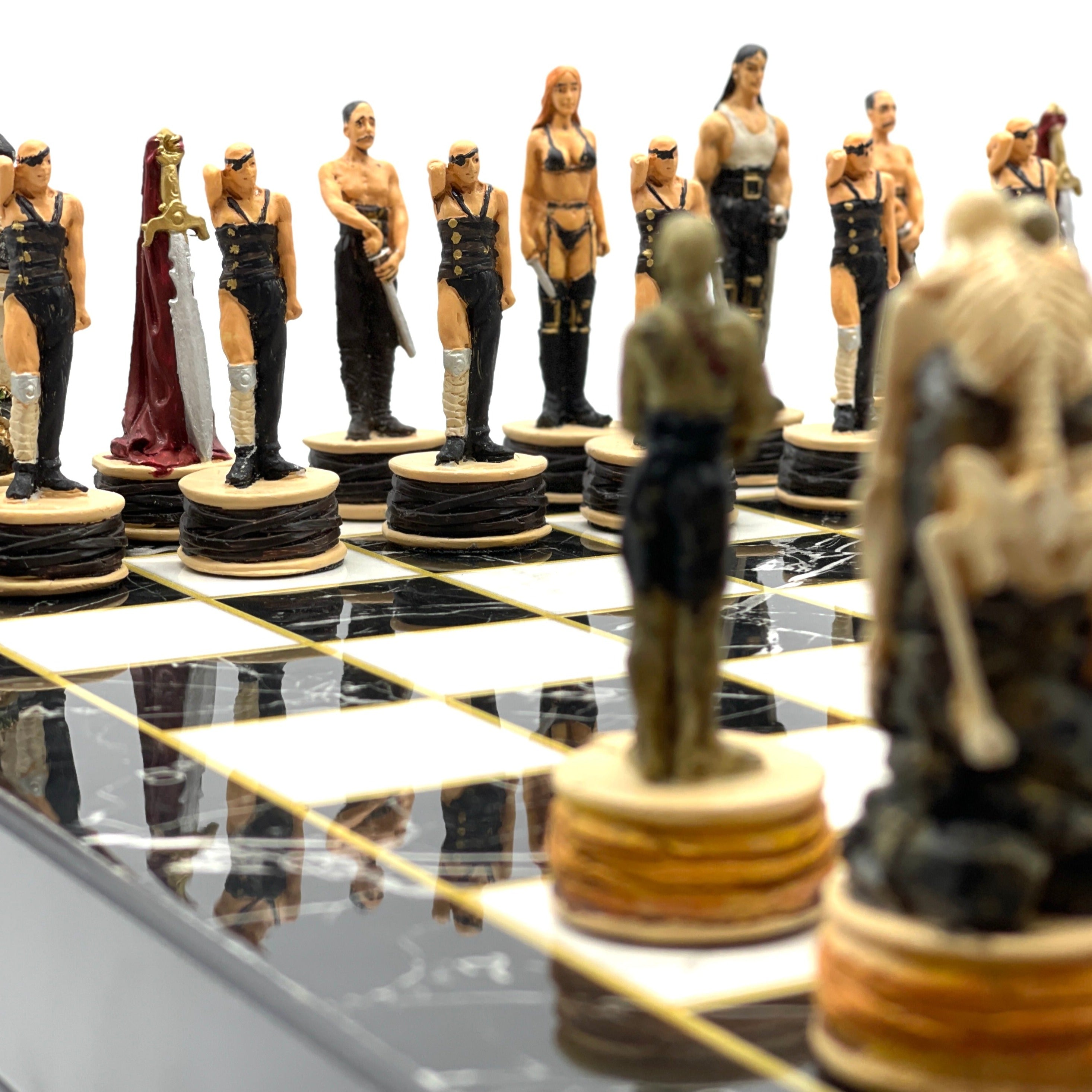 VIP Marble Patterned Folding Chess Set With Zombies Polyester Chess Pieces