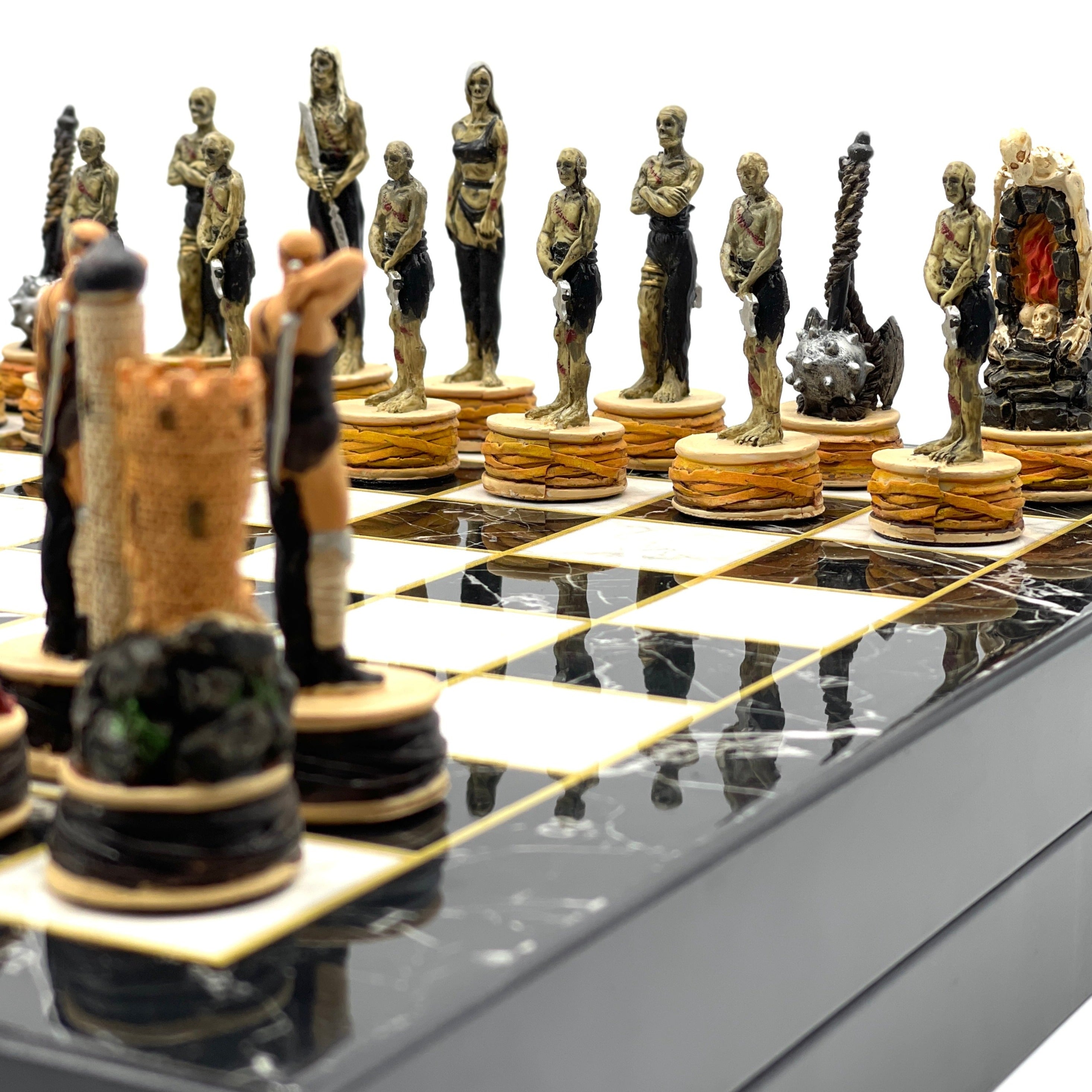 VIP Marble Patterned Folding Chess Set With Zombies Polyester Chess Pieces