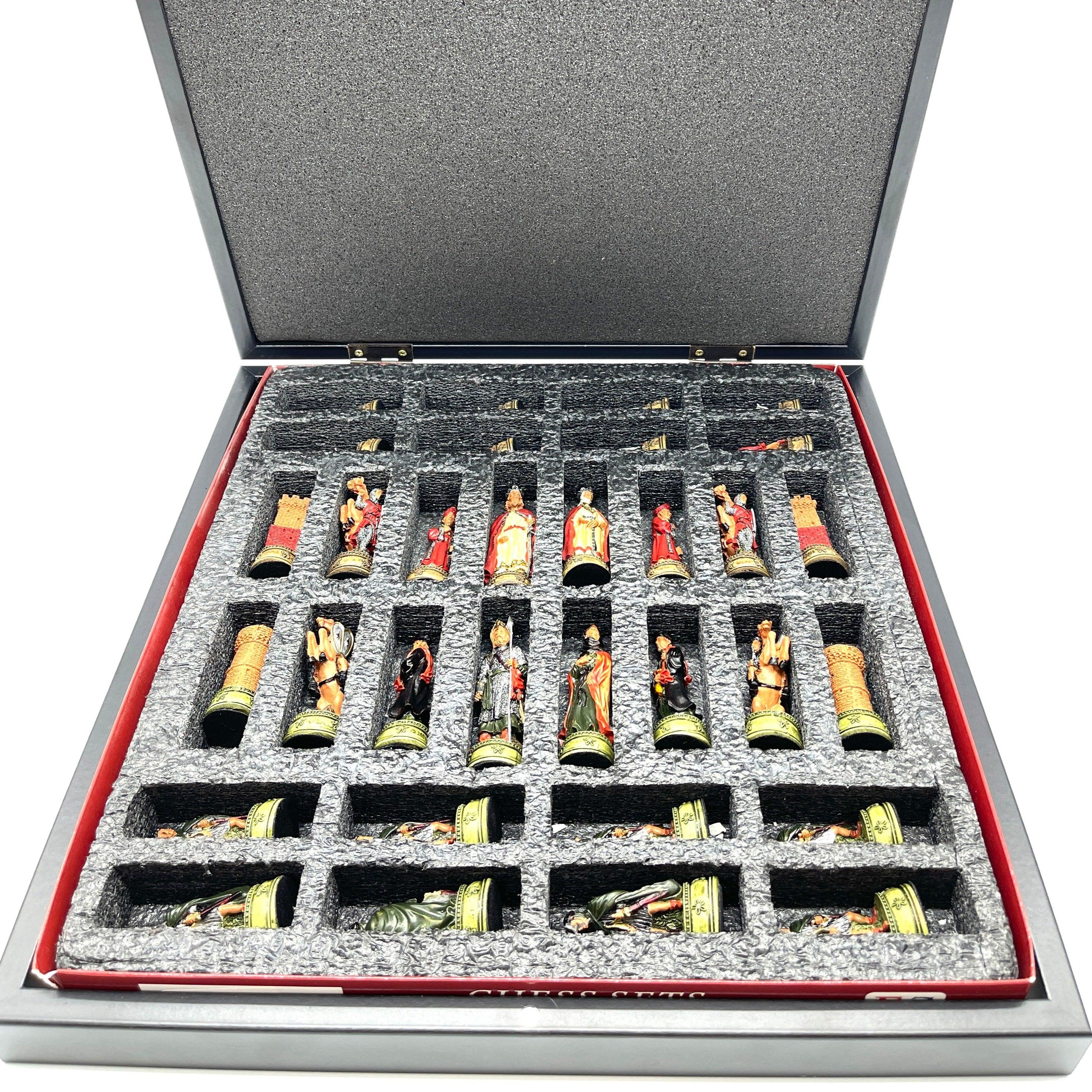 VIP Personalized Marble Patterned Folding Chess Set with Camelot & Arthur Polyester Chess Pieces - AsyaWoodArt