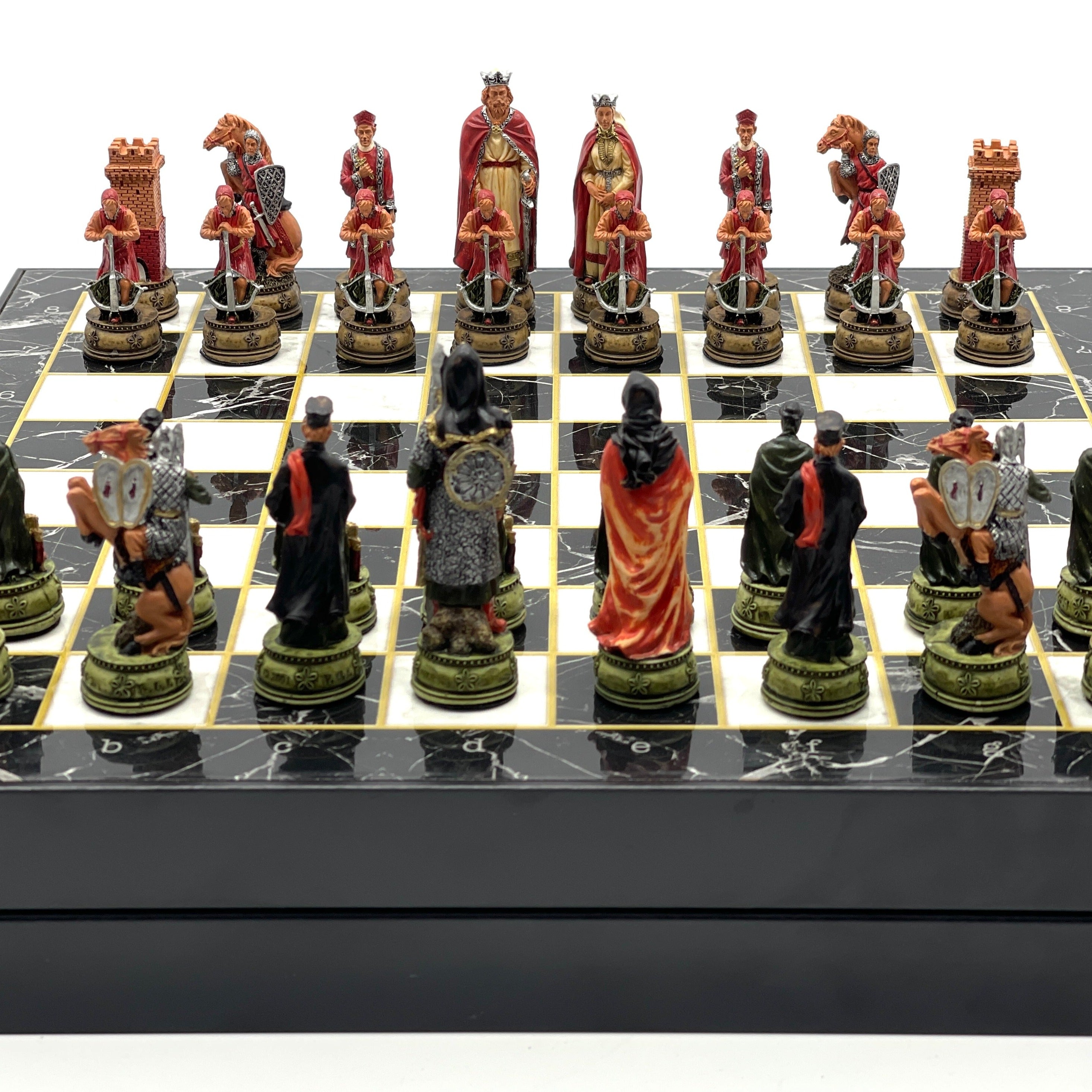 VIP Marble Patterned Folding Chess Set With CamelotPolyester Chess Pieces