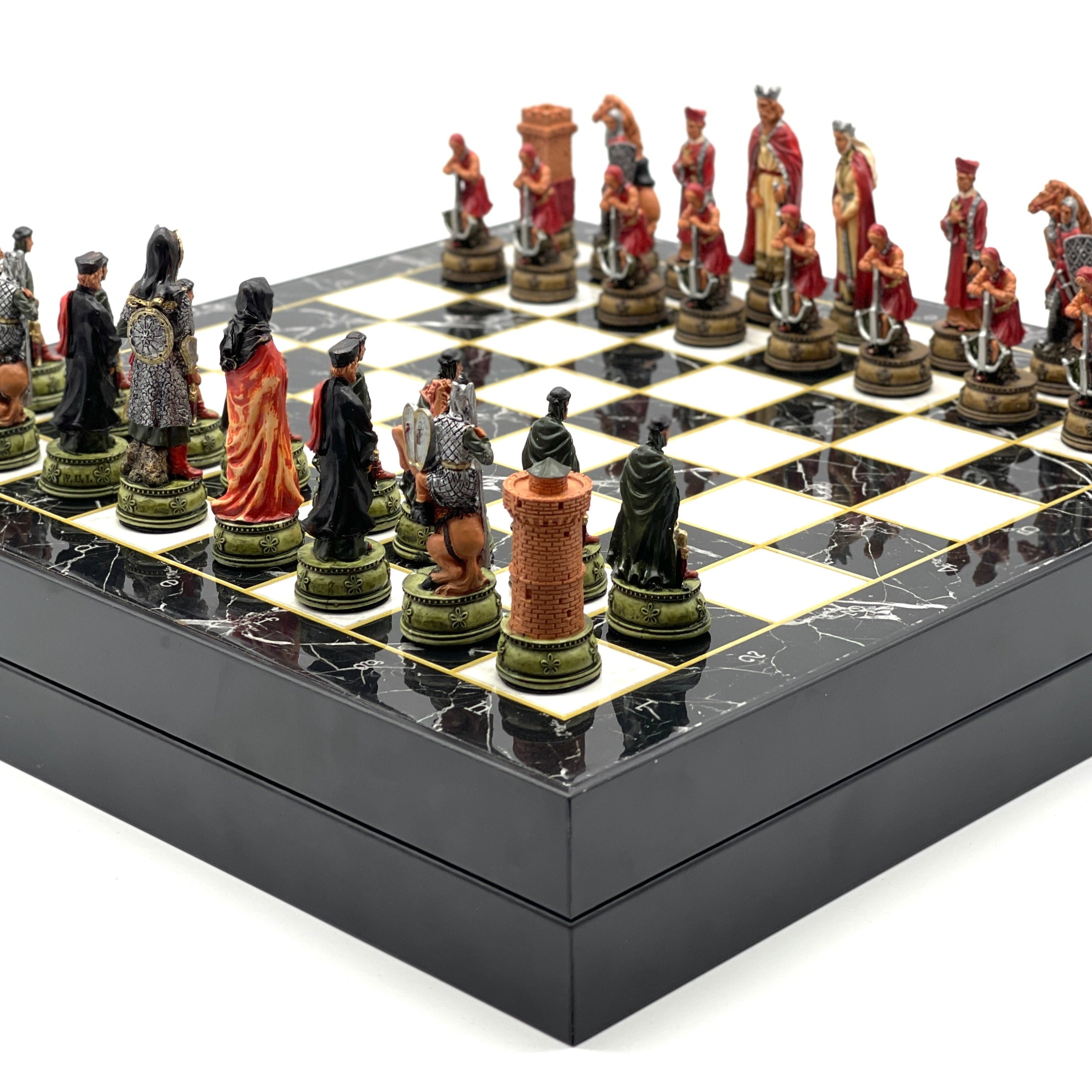 VIP Marble Patterned Folding Chess Set With CamelotPolyester Chess Pieces