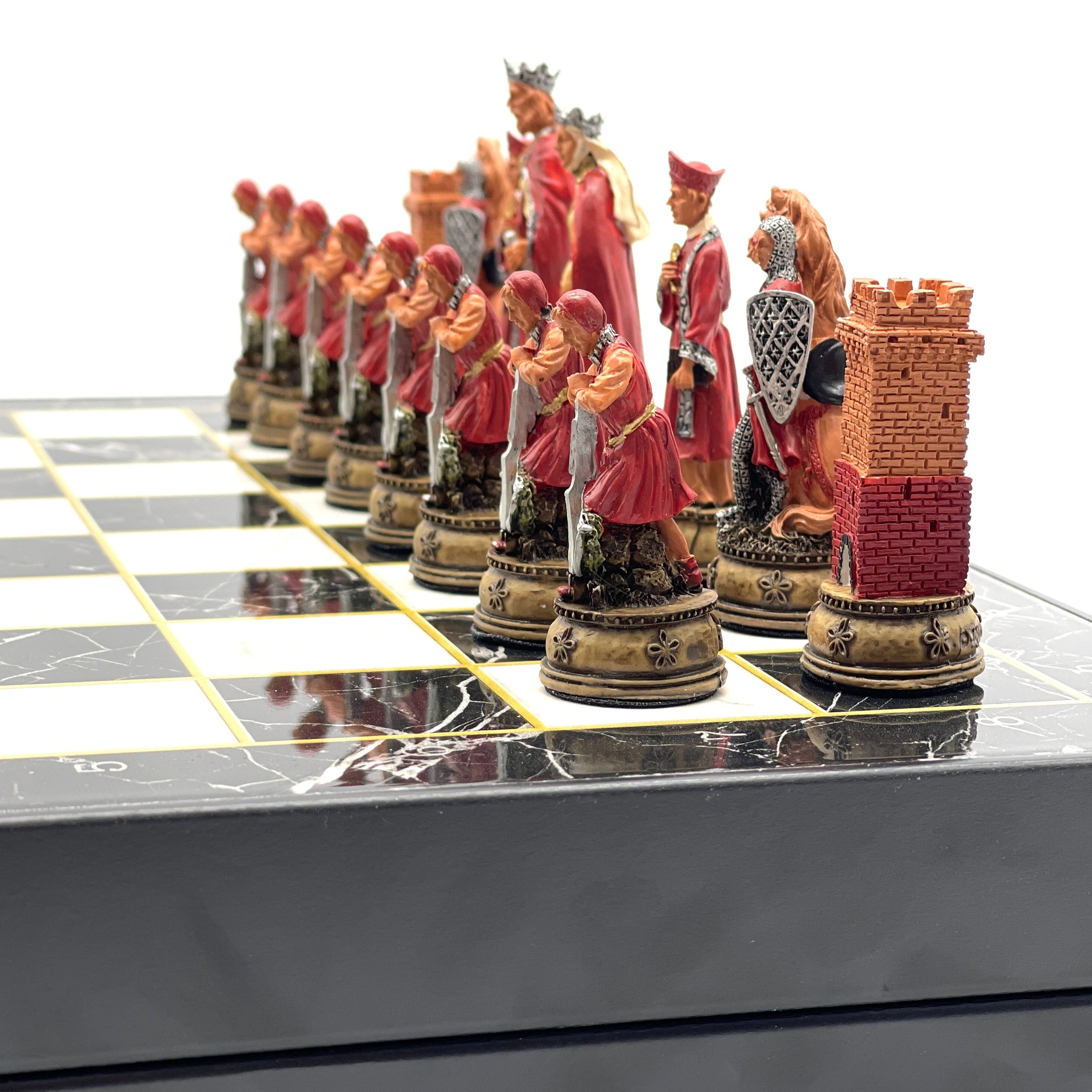 VIP Marble Patterned Folding Chess Set With CamelotPolyester Chess Pieces
