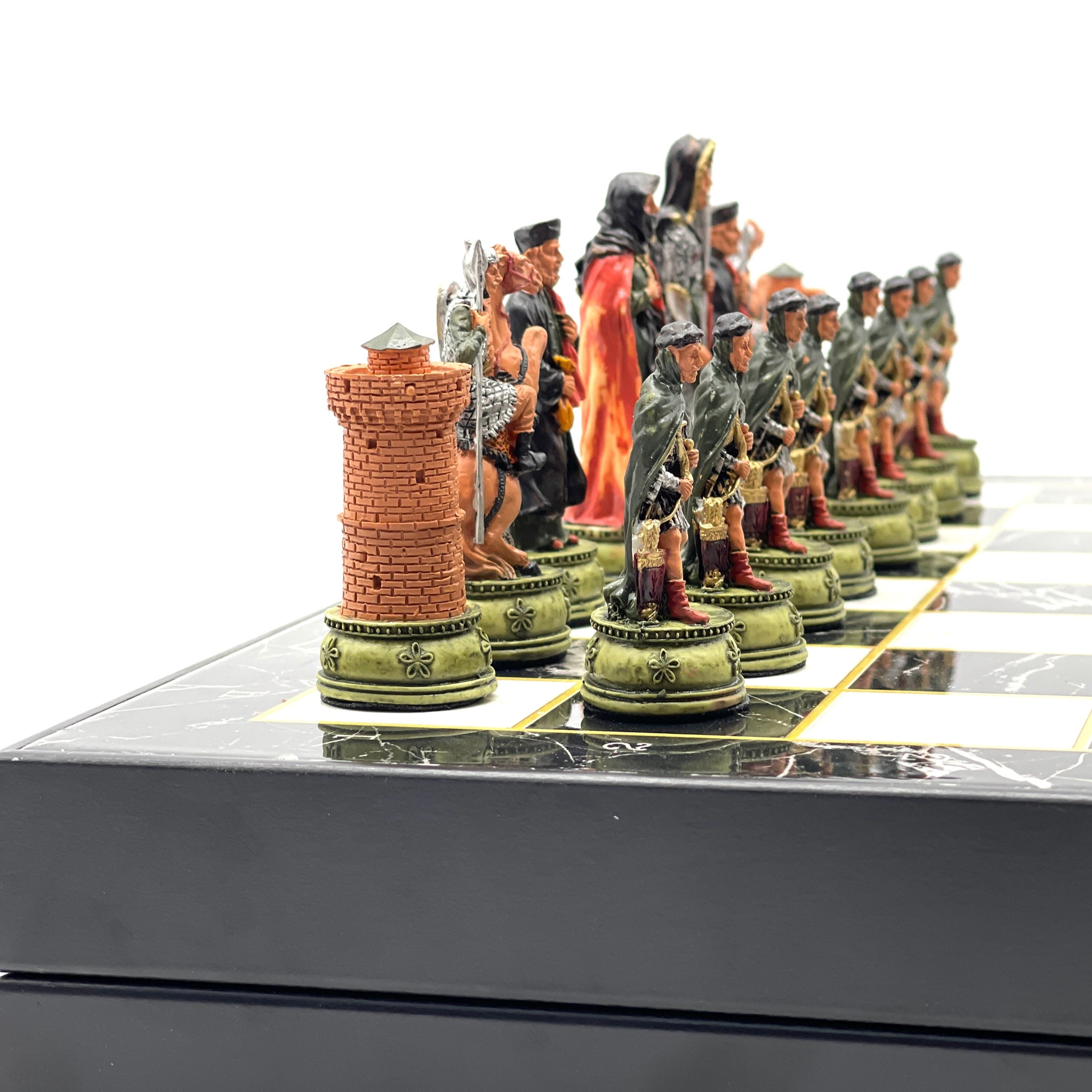 VIP Marble Patterned Folding Chess Set With CamelotPolyester Chess Pieces