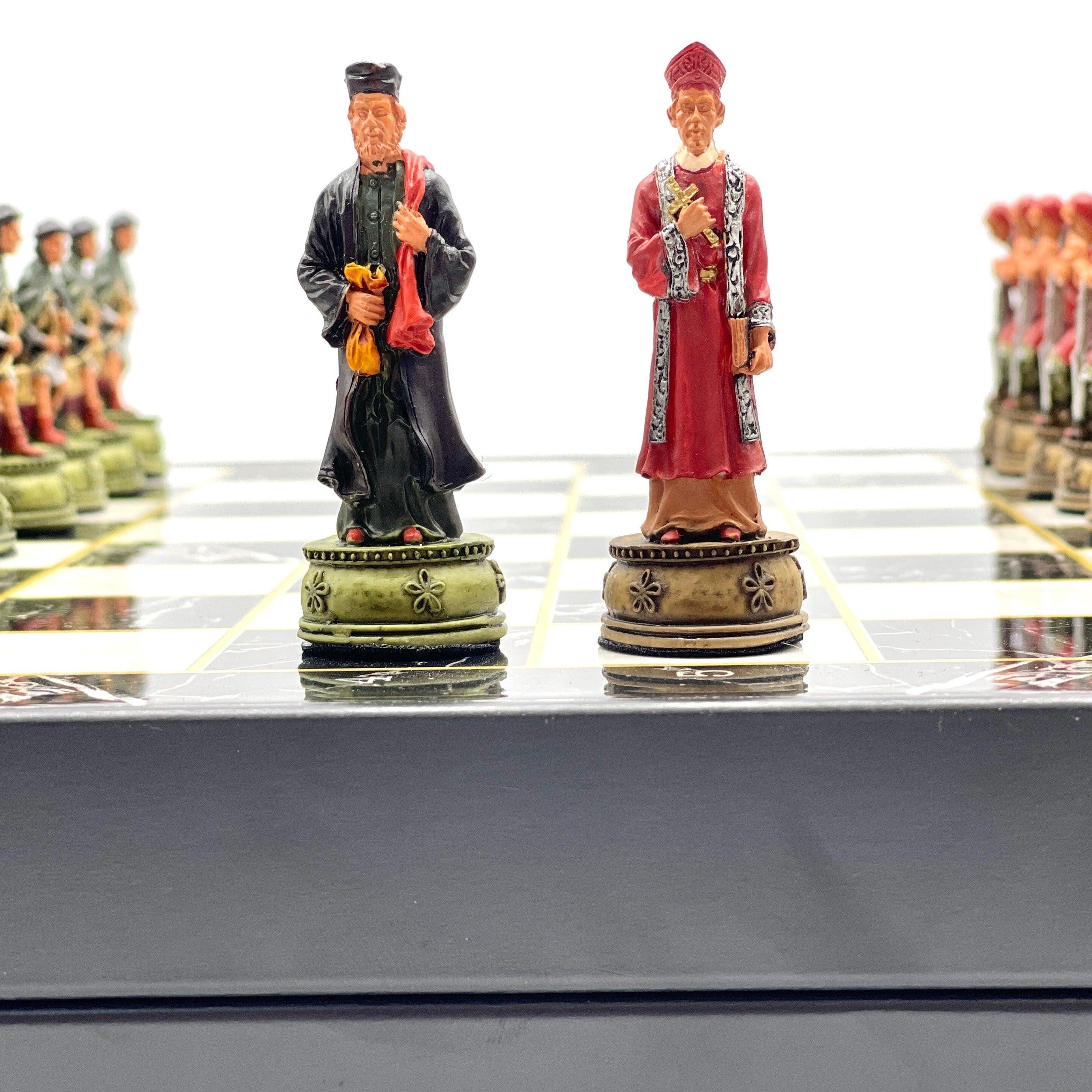 VIP Personalized Marble Patterned Folding Chess Set with Camelot & Arthur Polyester Chess Pieces - AsyaWoodArt