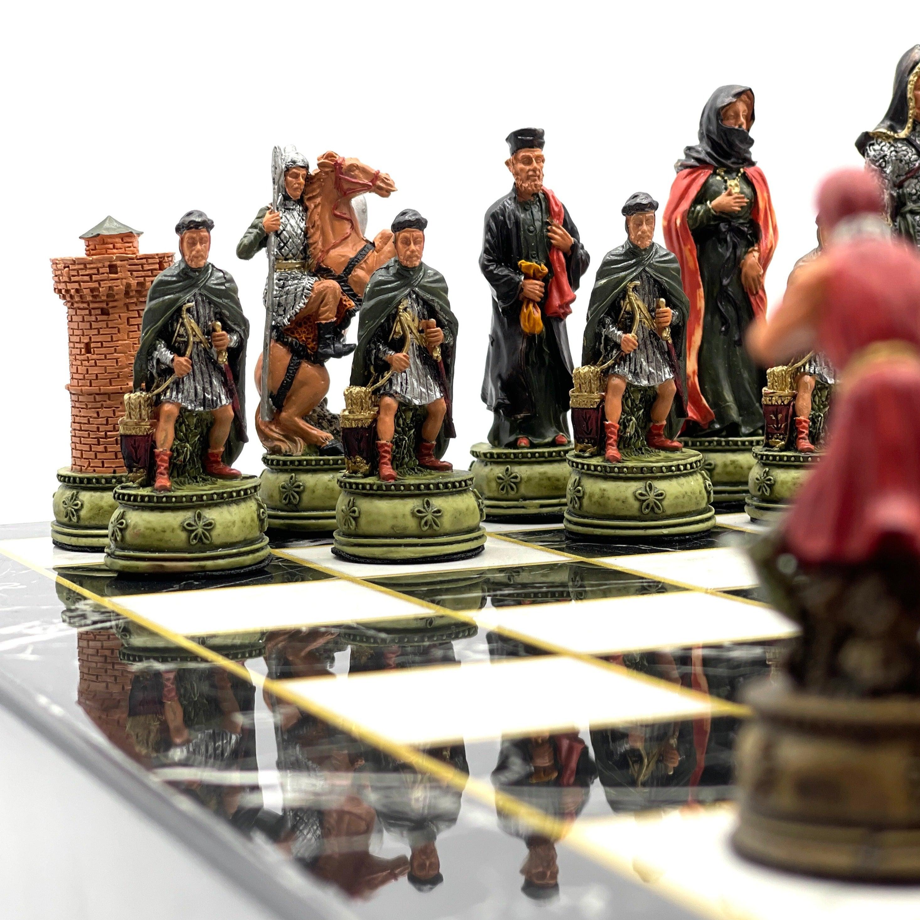 VIP Personalized Marble Patterned Folding Chess Set with Camelot & Arthur Polyester Chess Pieces - AsyaWoodArt