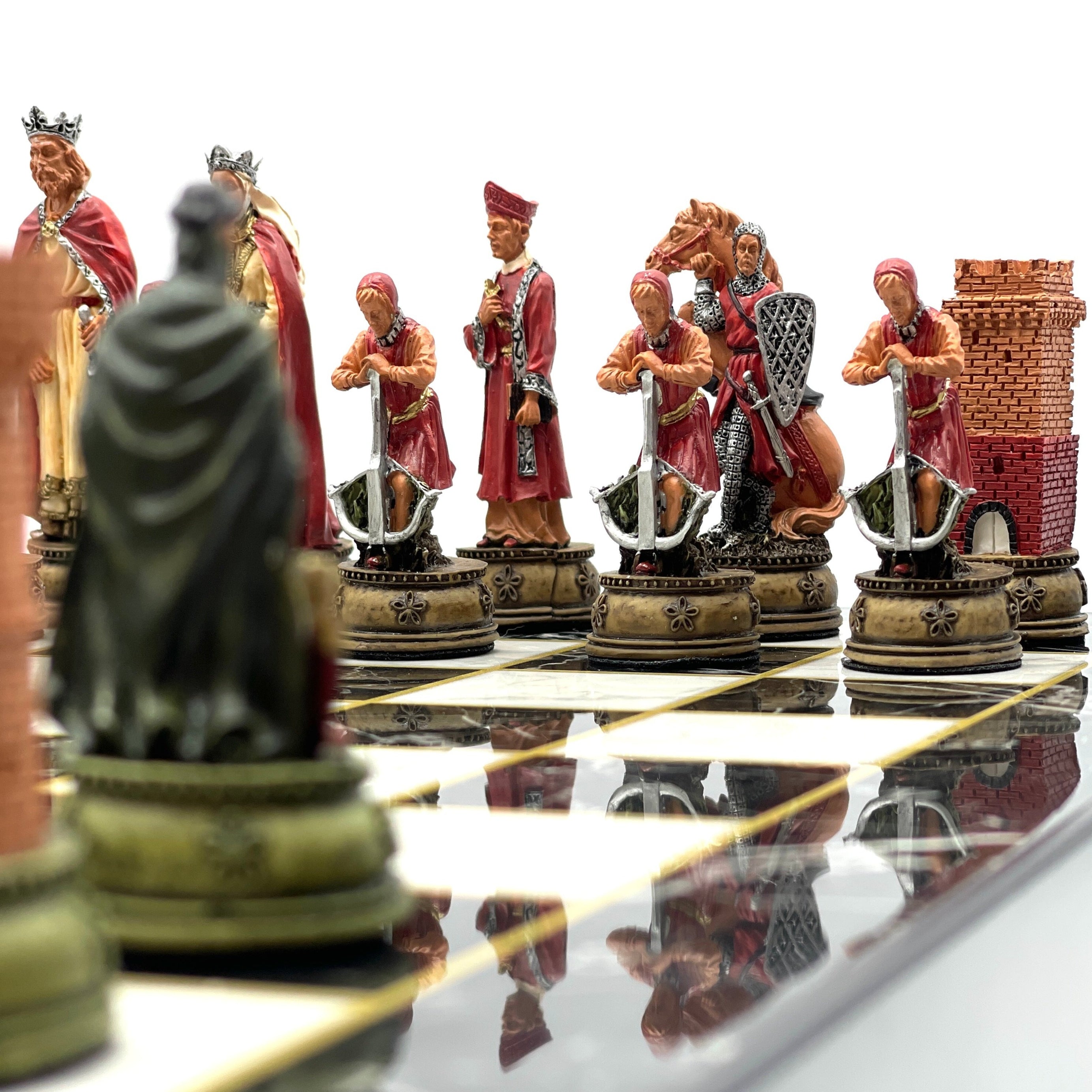 VIP Marble Patterned Folding Chess Set With CamelotPolyester Chess Pieces