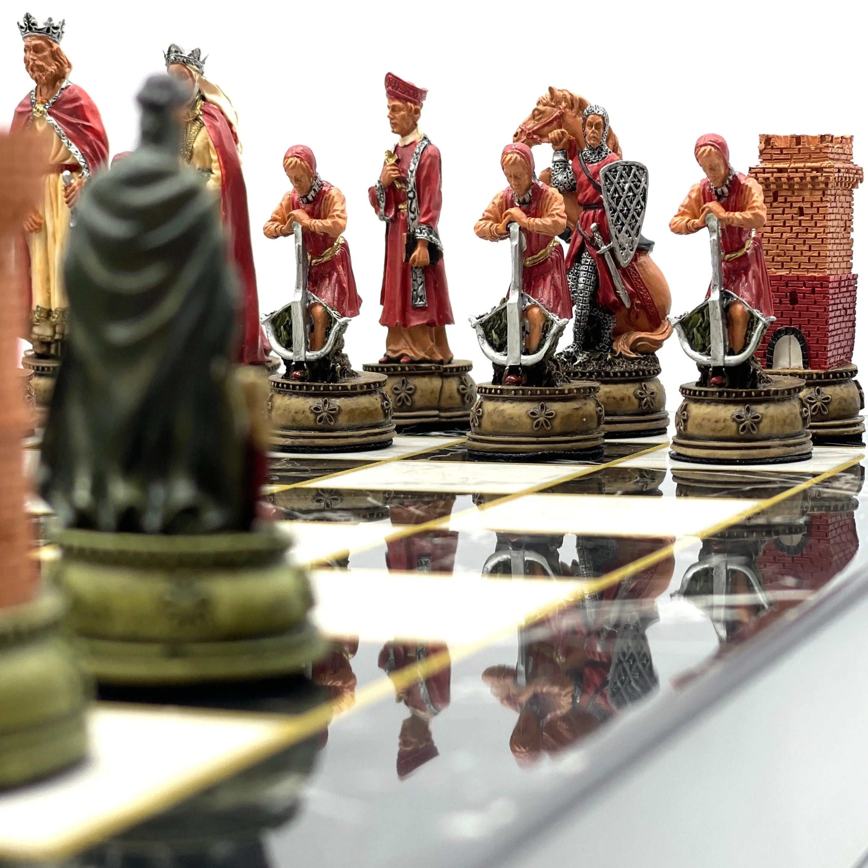 VIP Personalized Marble Patterned Folding Chess Set with Camelot & Arthur Polyester Chess Pieces - AsyaWoodArt