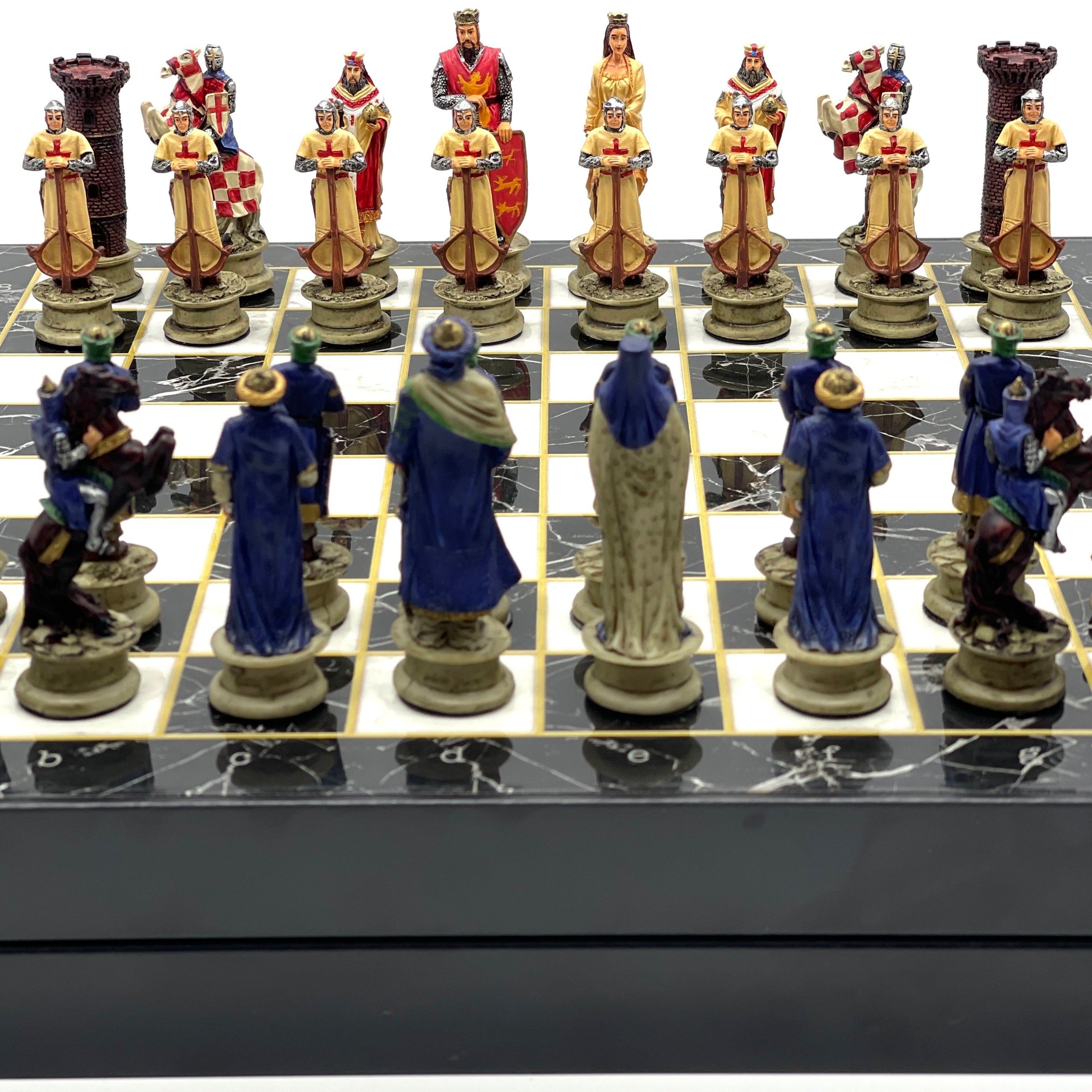 VIP Marble Patterned Folding Chess Set With Crusaders Polyester Chess Pieces