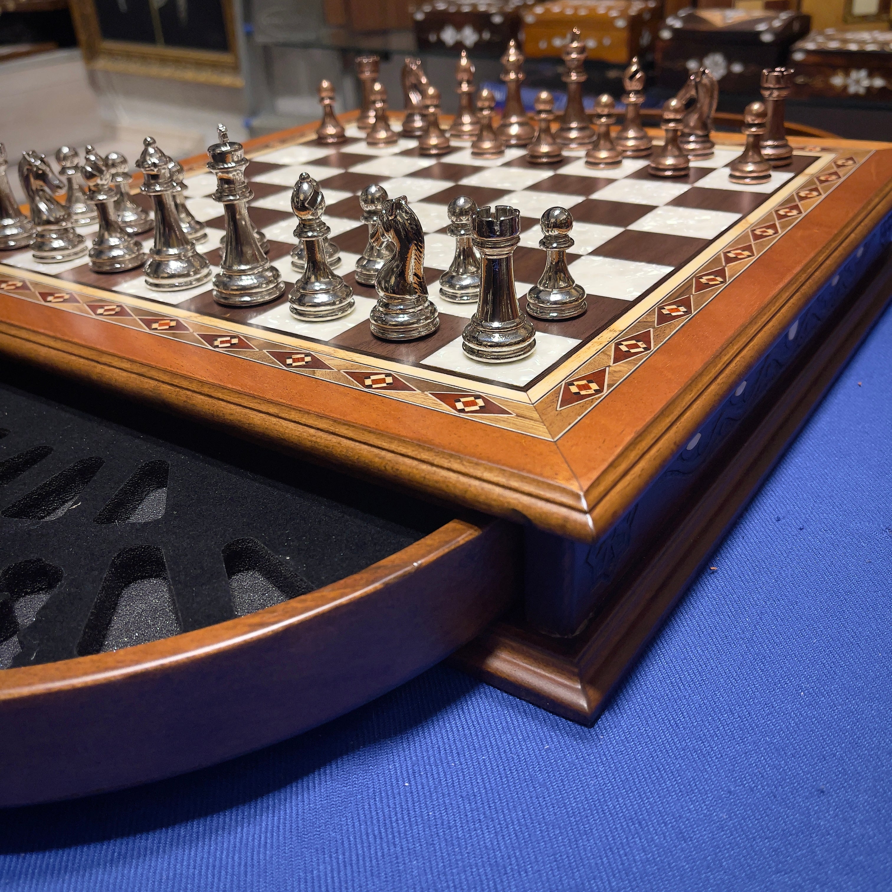 Personalized Wooden Chess Board with Special Storage Metal Theme Chess Pieces