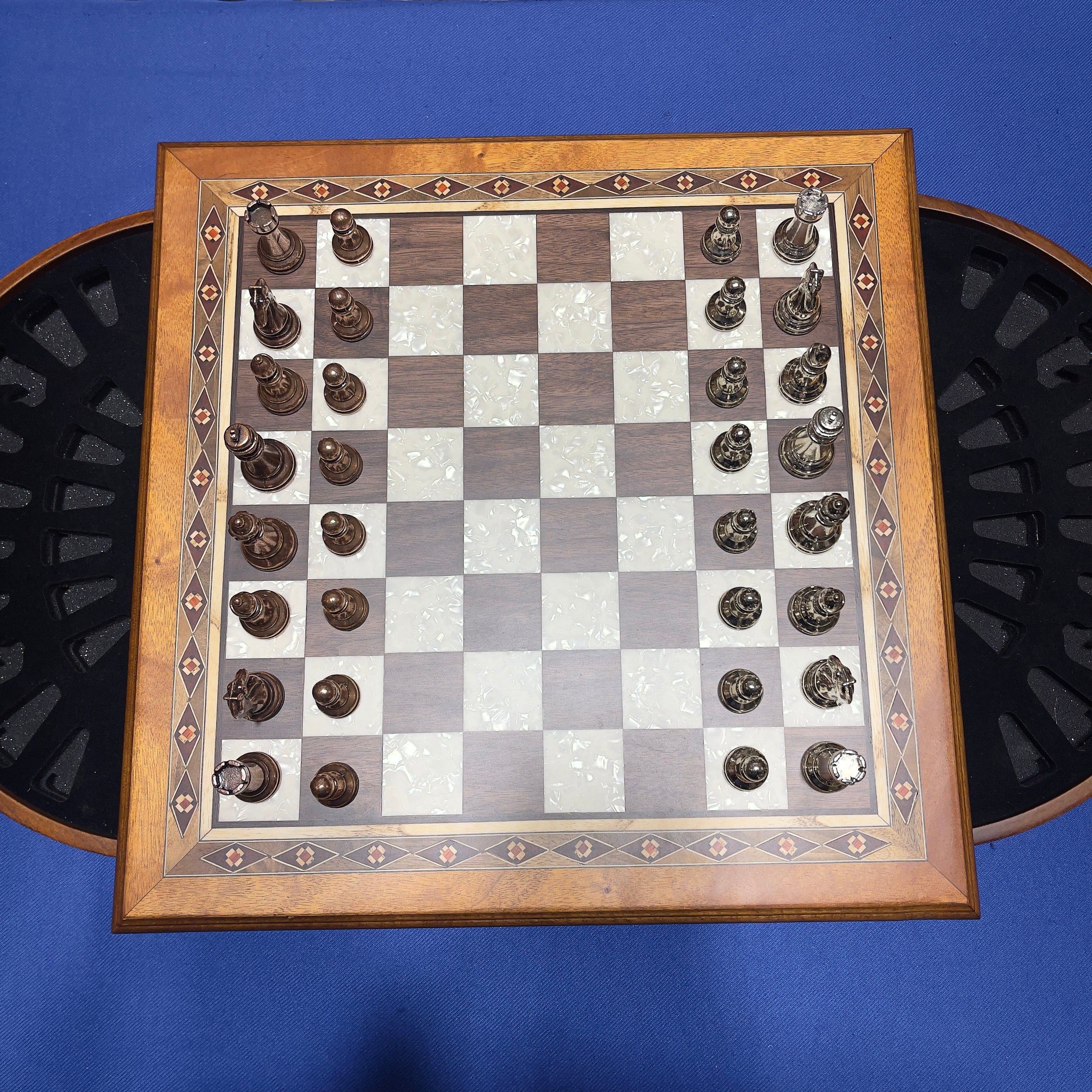 Personalized Wooden Chess Board with Special Storage Metal Theme Chess Pieces