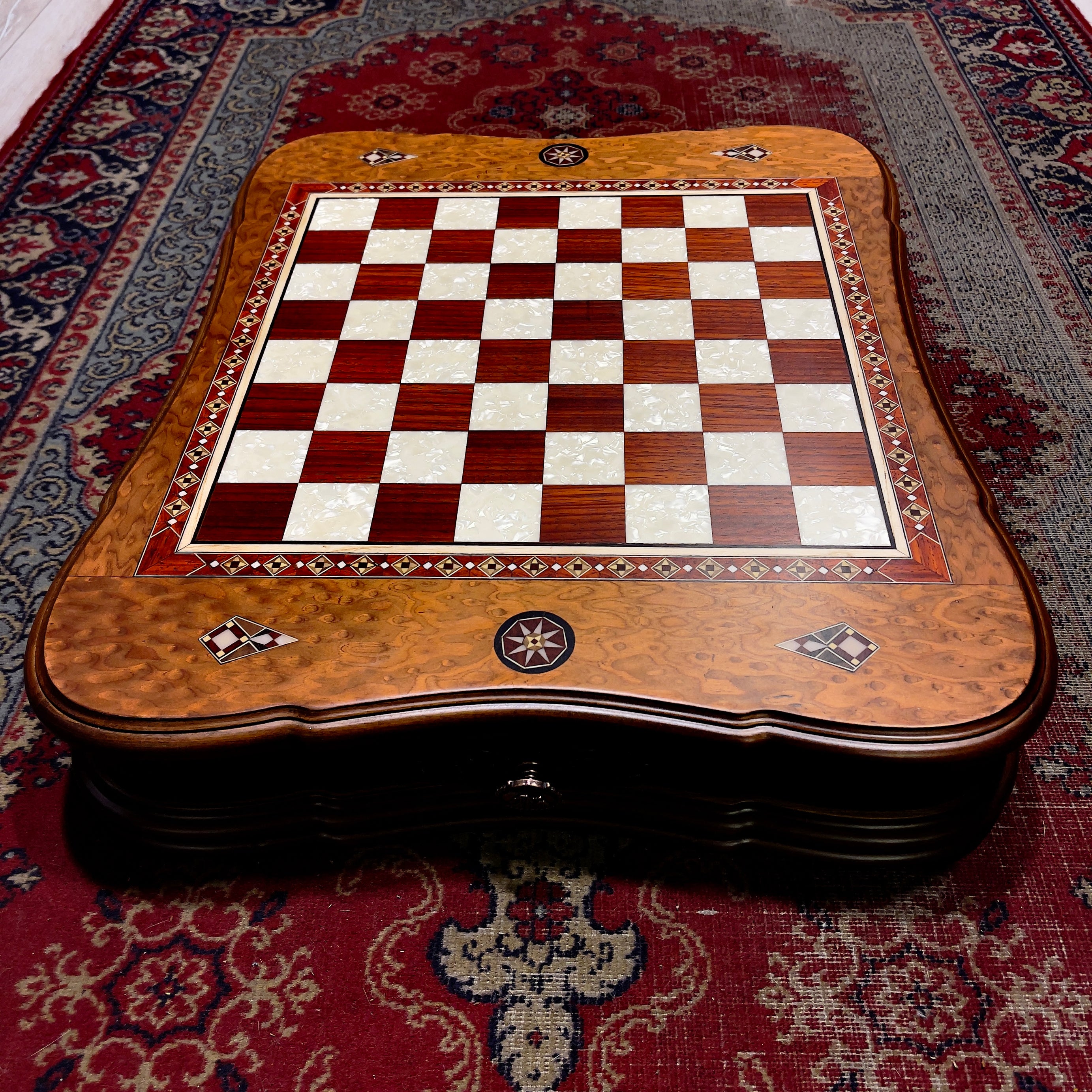 Premium Walnut Wooden Decorative Storage Chess Set with Metal Chess Pieces