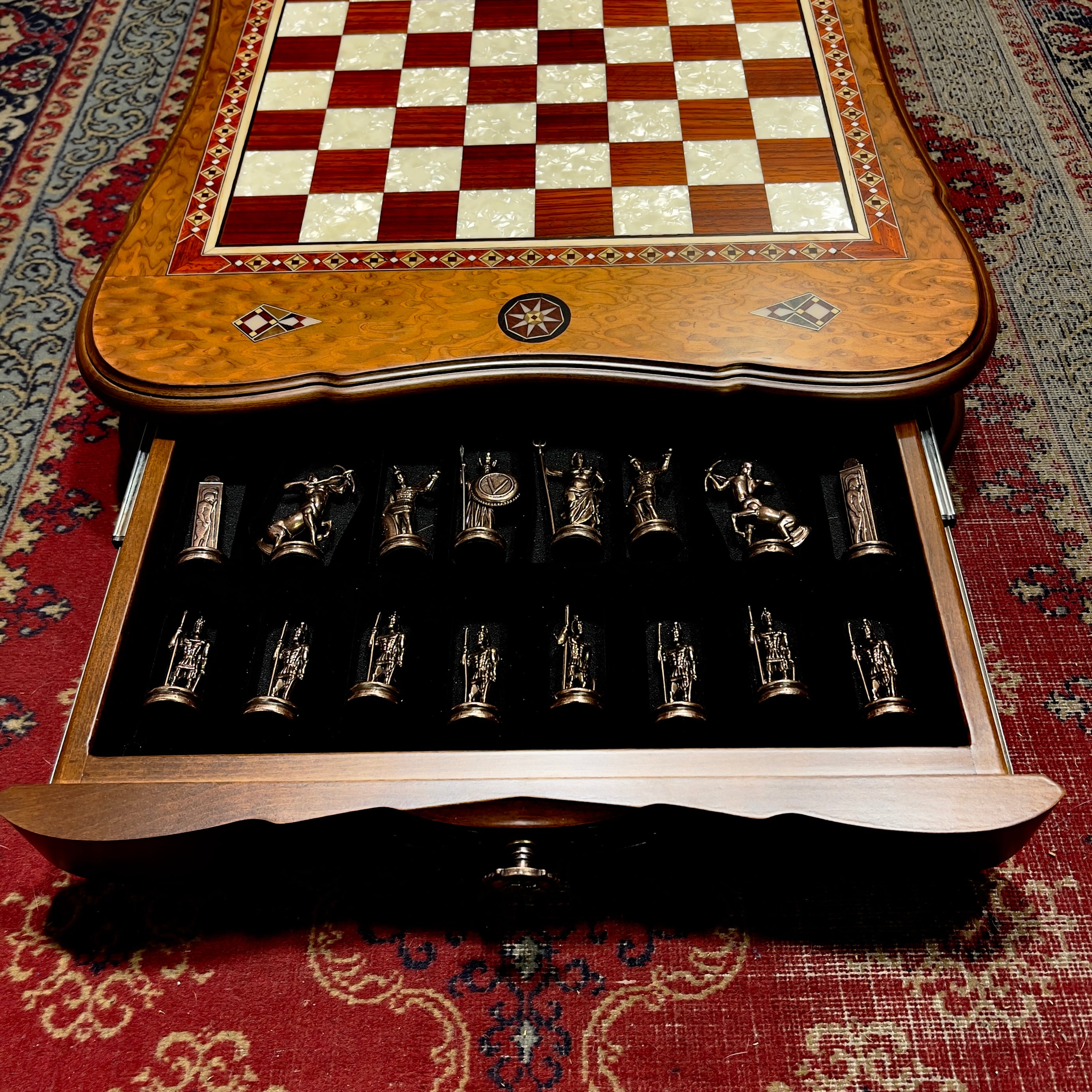 Premium Walnut Wooden Decorative Storage Chess Set with Metal Chess Pieces