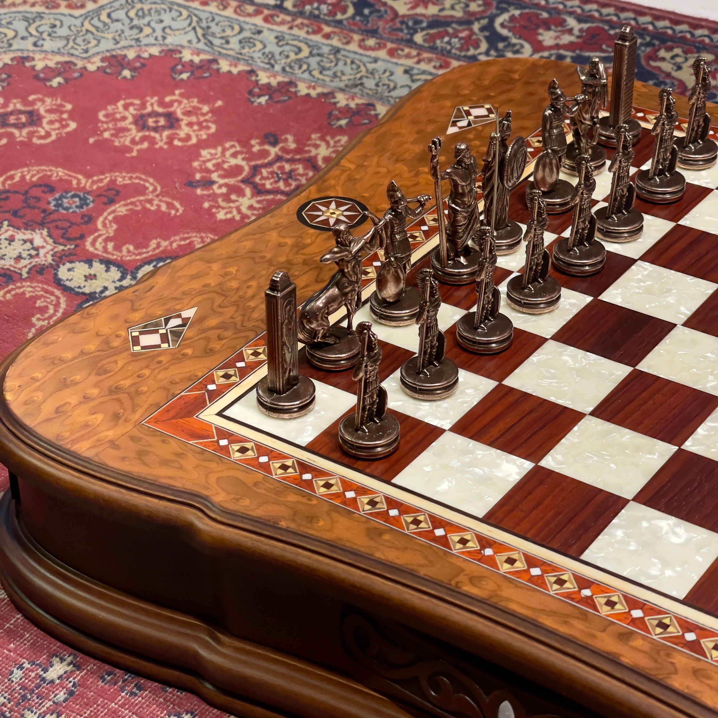 Premium Walnut Wooden Decorative Storage Chess Set with Metal Chess Pieces