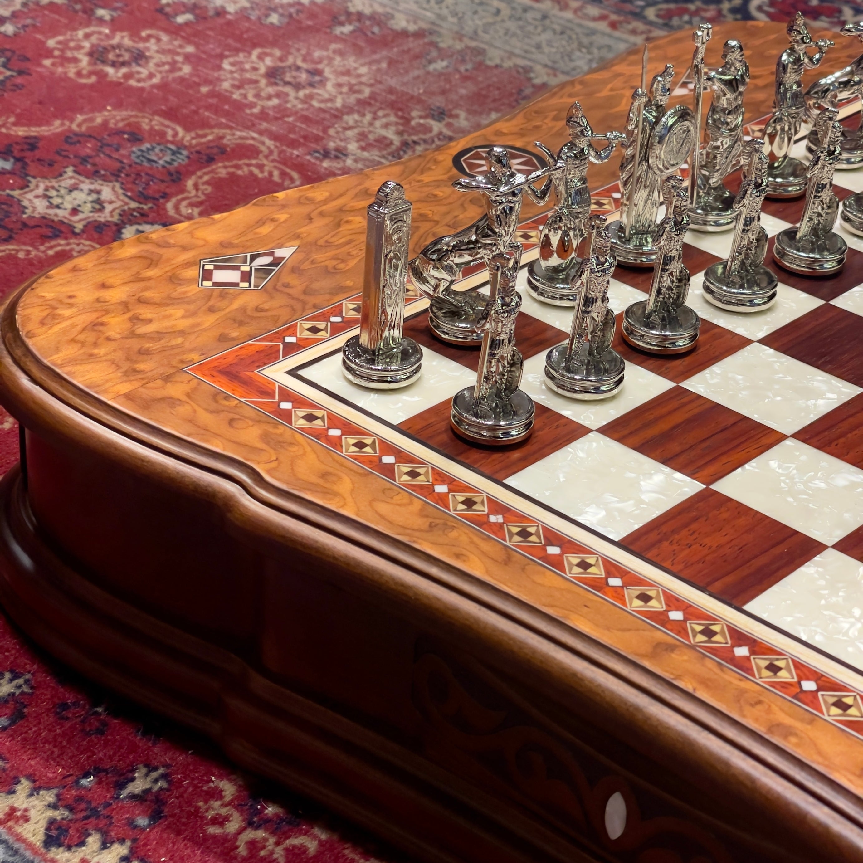 Premium Walnut Wooden Decorative Storage Chess Set with Metal Chess Pieces