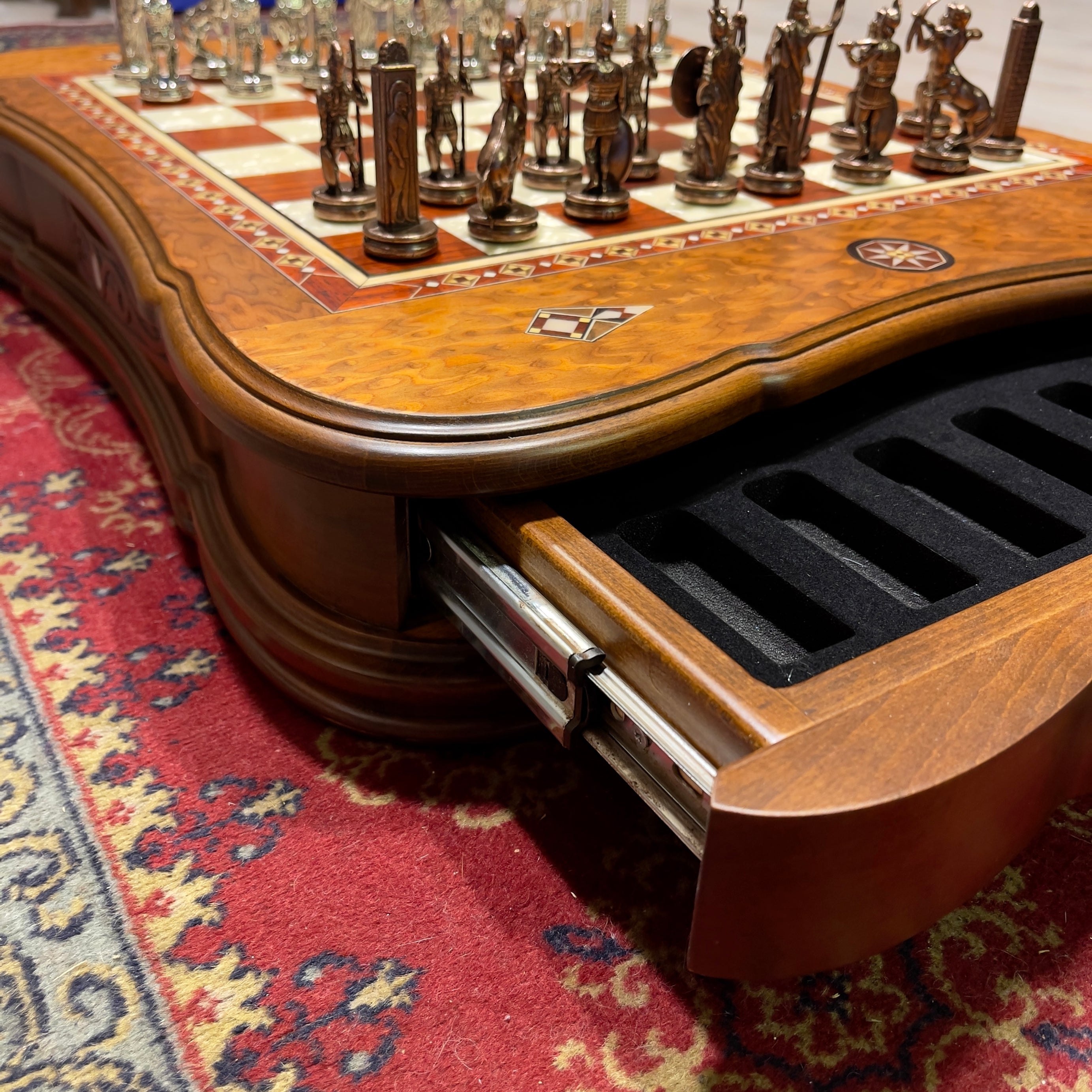 Premium Walnut Wooden Decorative Storage Chess Set with Metal Chess Pieces