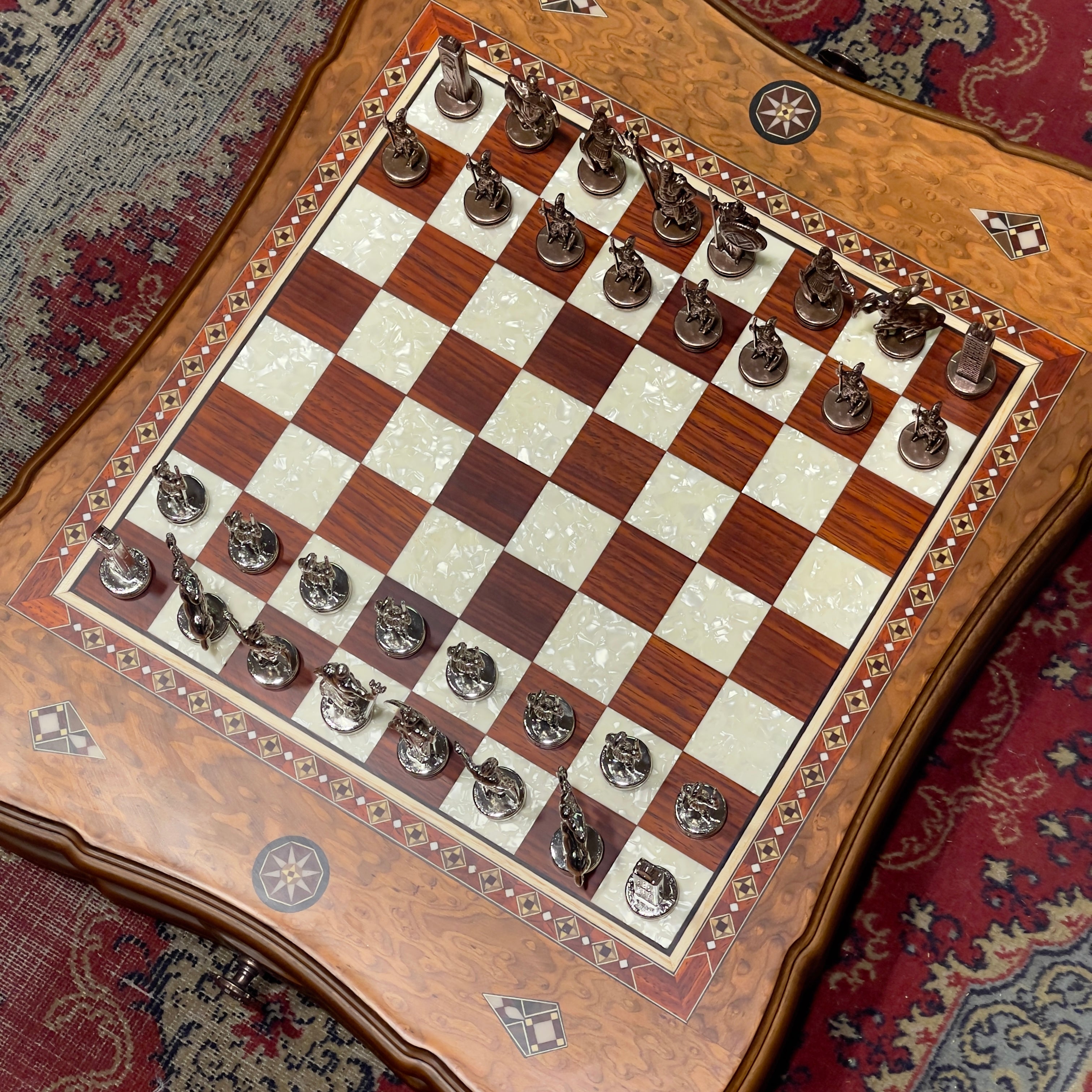 Premium Walnut Wooden Decorative Storage Chess Set with Metal Chess Pieces