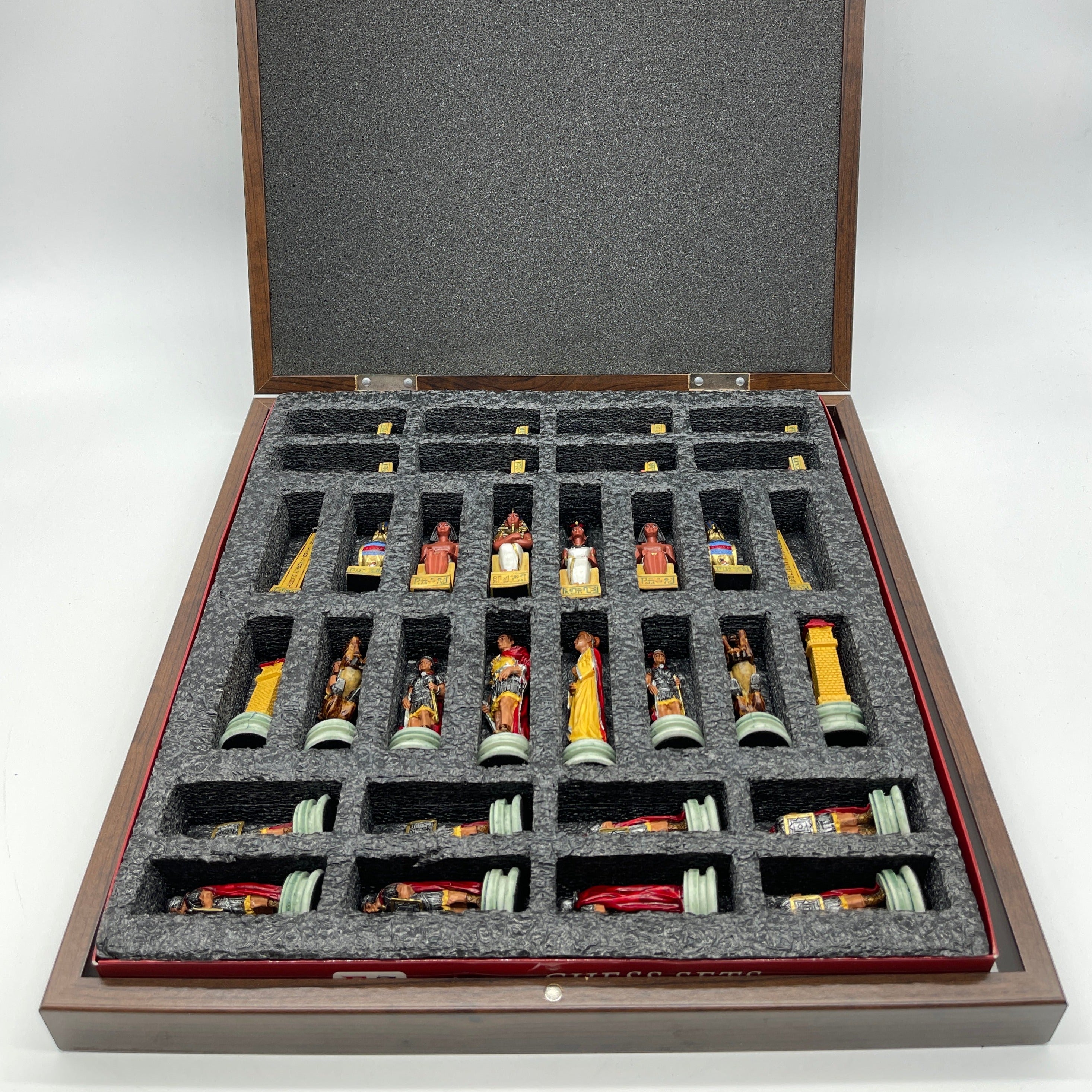 VIP Walnut Patterned Folding Chess Set With Egyptian Polyester Chess Pieces