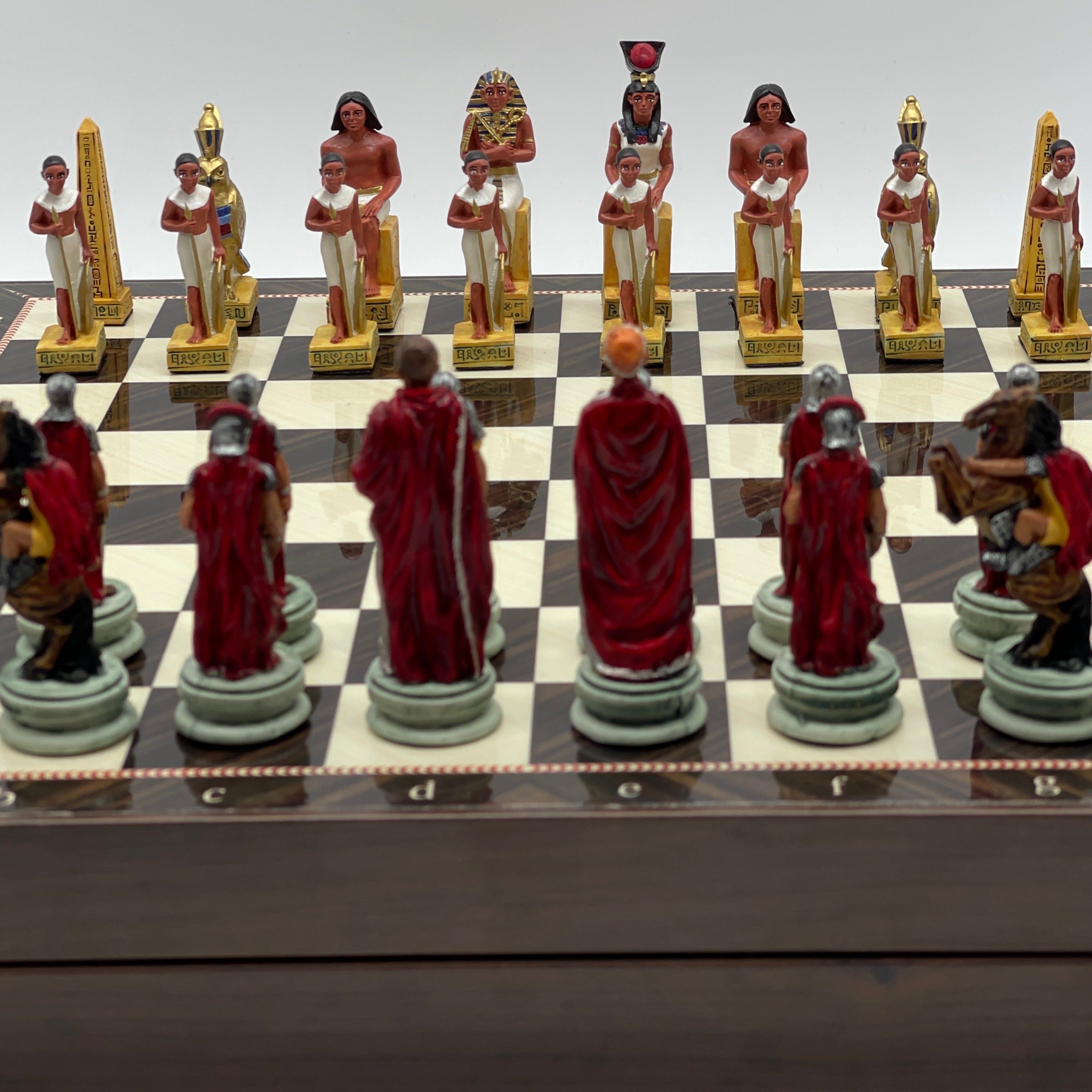 VIP Walnut Patterned Folding Chess Set With Egyptian Polyester Chess Pieces